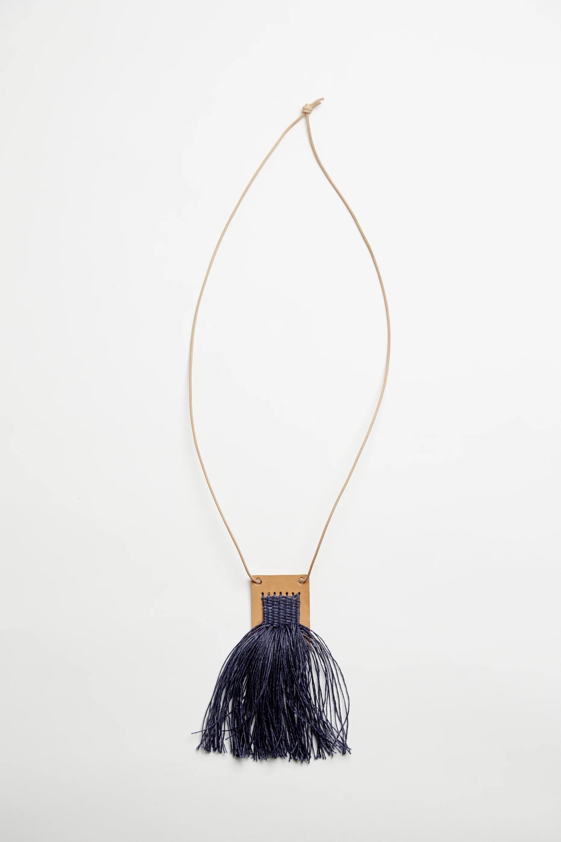 slate and nude woven fringe necklace