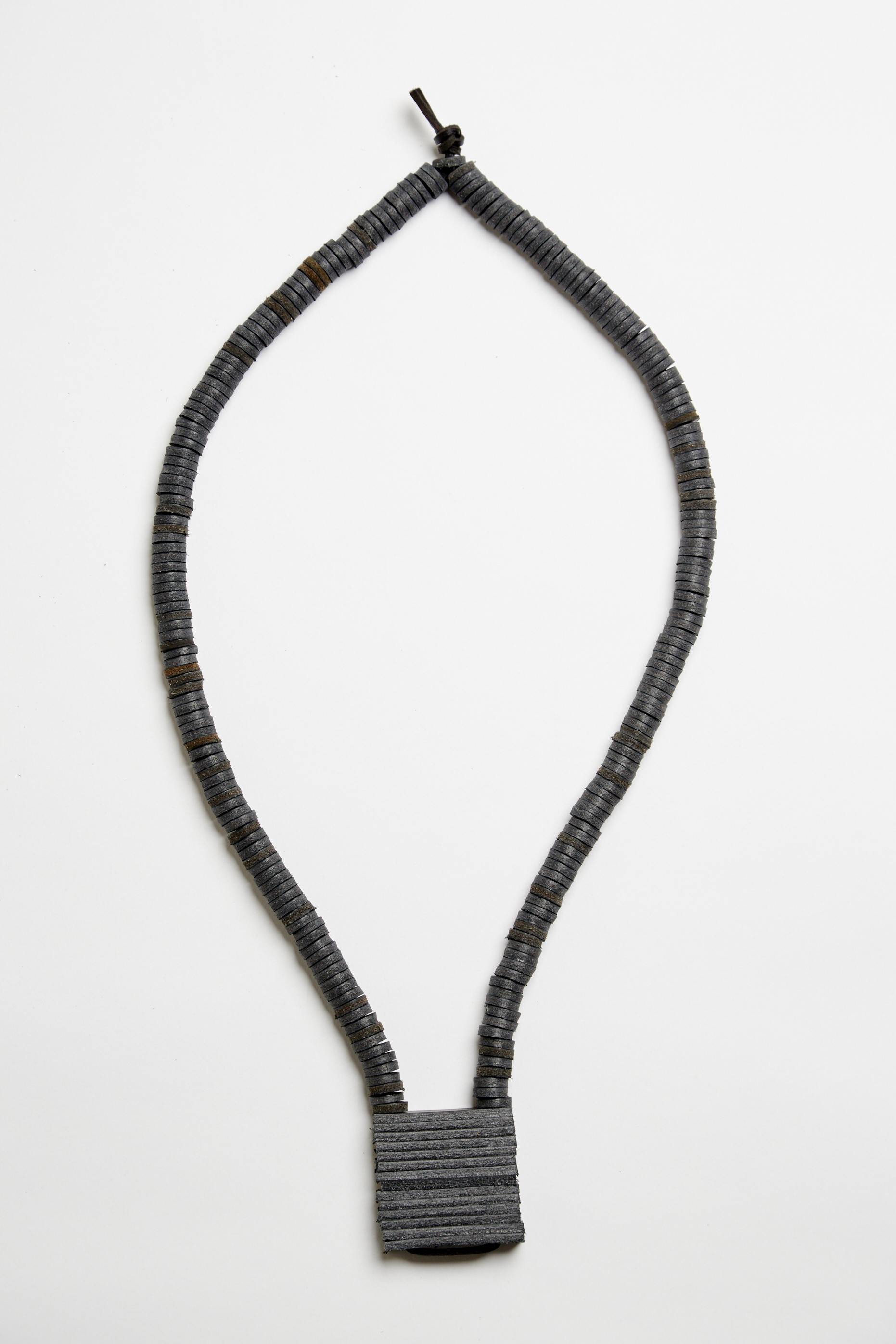 black leather square pendant necklace
