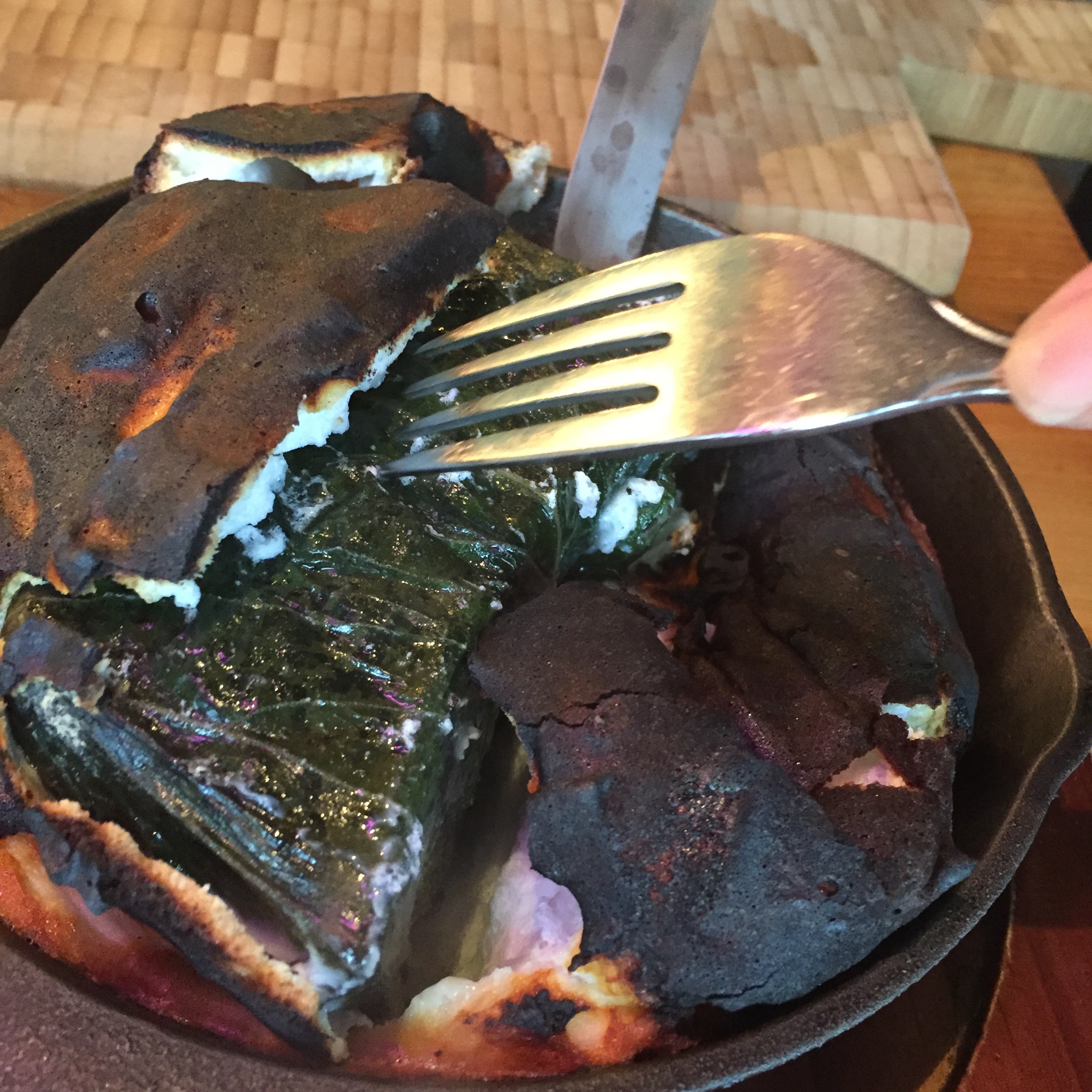 HBT Bossam; Pork belly in perilla leaves flamed in a salt.