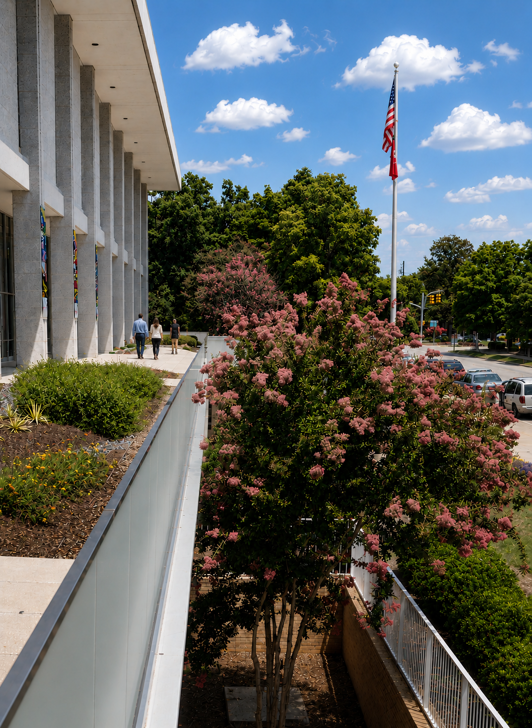 ALB Plaza south, looking east straight flag pole.png