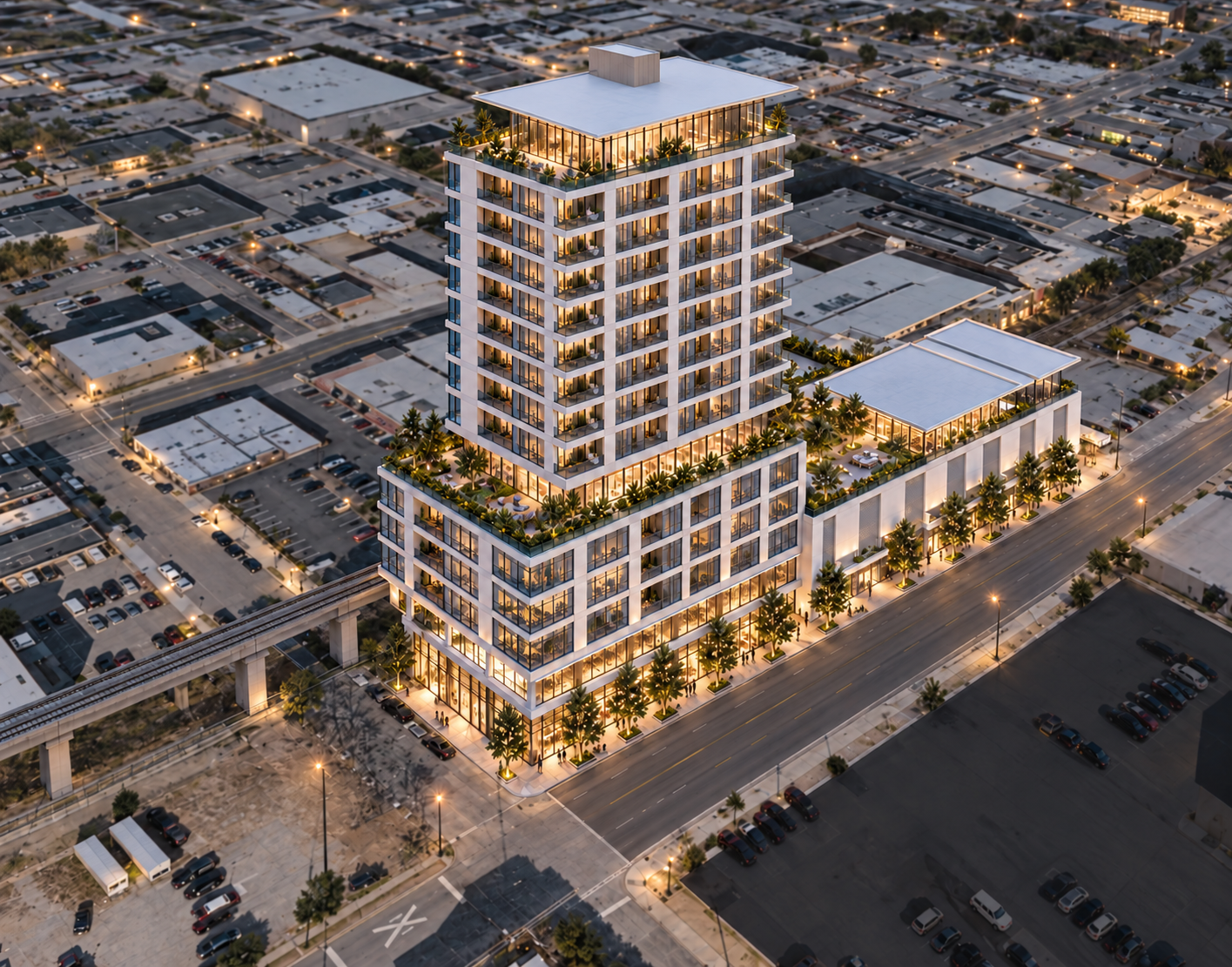 Aerial View - Extended tower with elevated glass penthouse.png