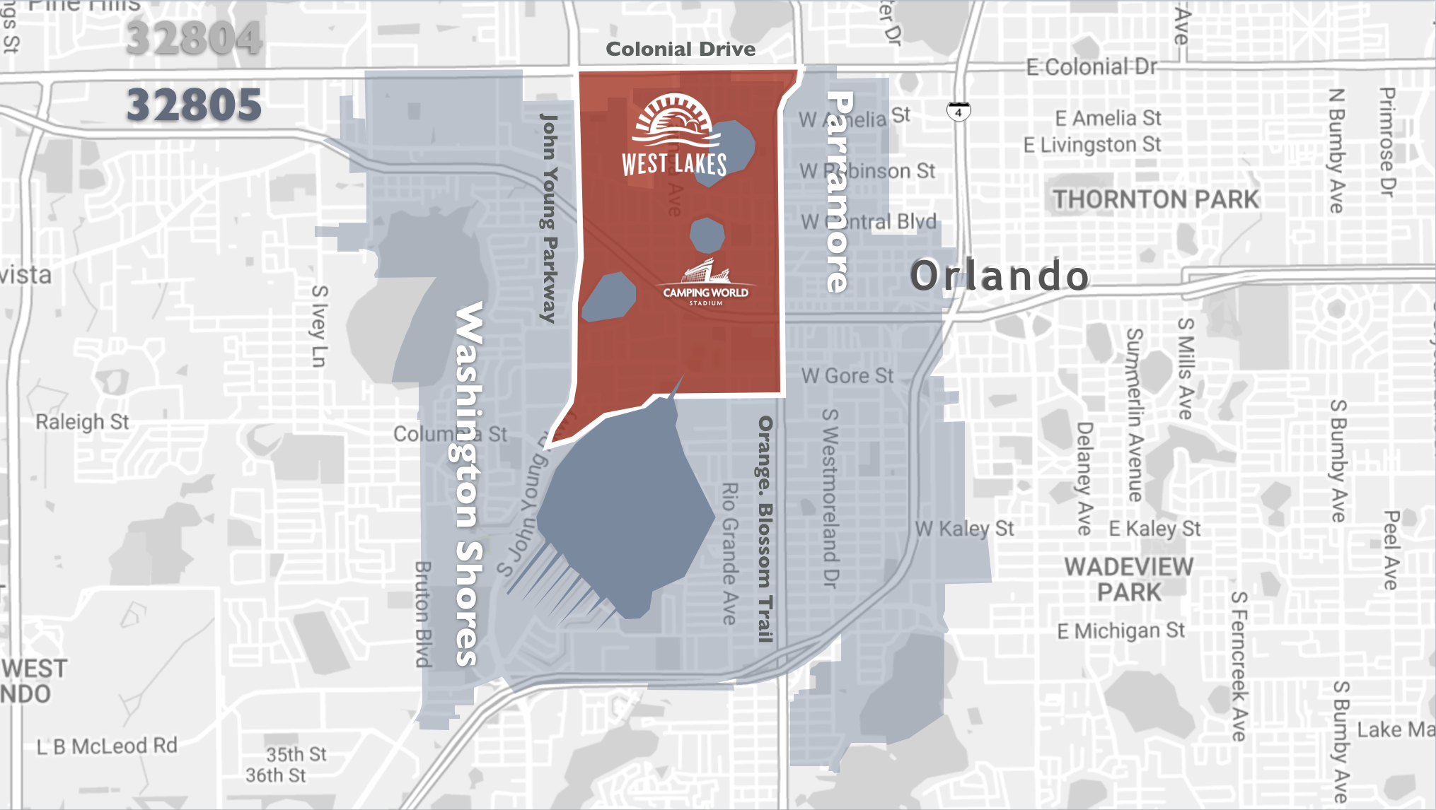 The Communities of West Lakes are the neighborhoods west of Parramore and east of Washington Shores or between Orange Blossom Trail and John Young Pkwy.