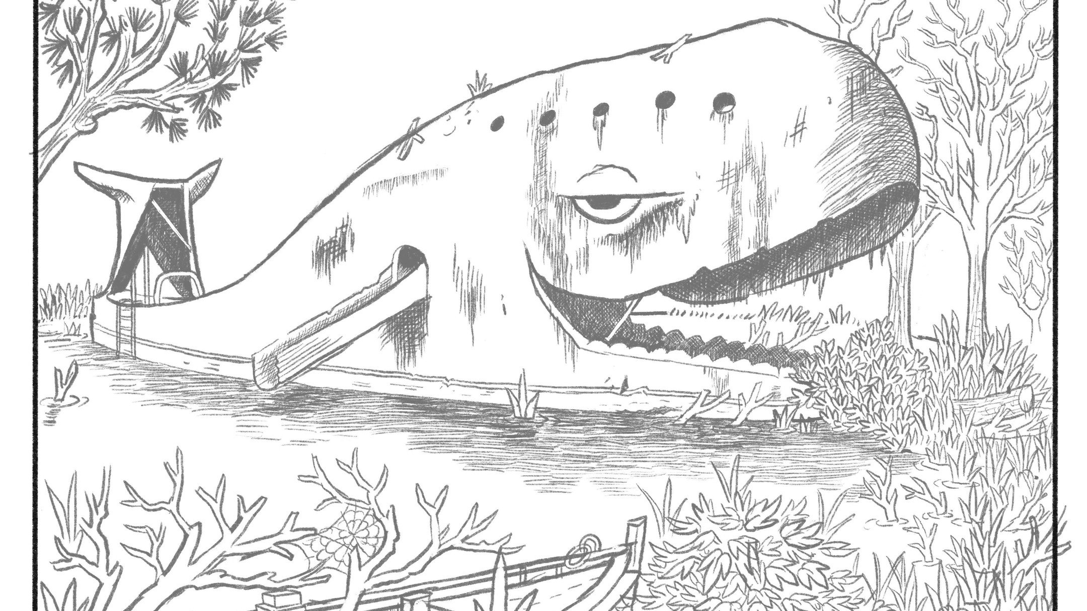 The Blue Whale of Catoosa #drawing #illustration #bluewhaleofcatoosa #submechaniphobia #rottinghorror
