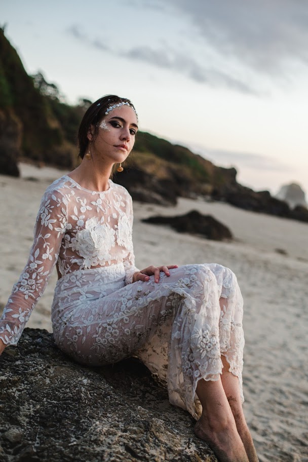 Photographer: Katie Dessin Photography Oregon coast dreamy mermaid bridal shoot