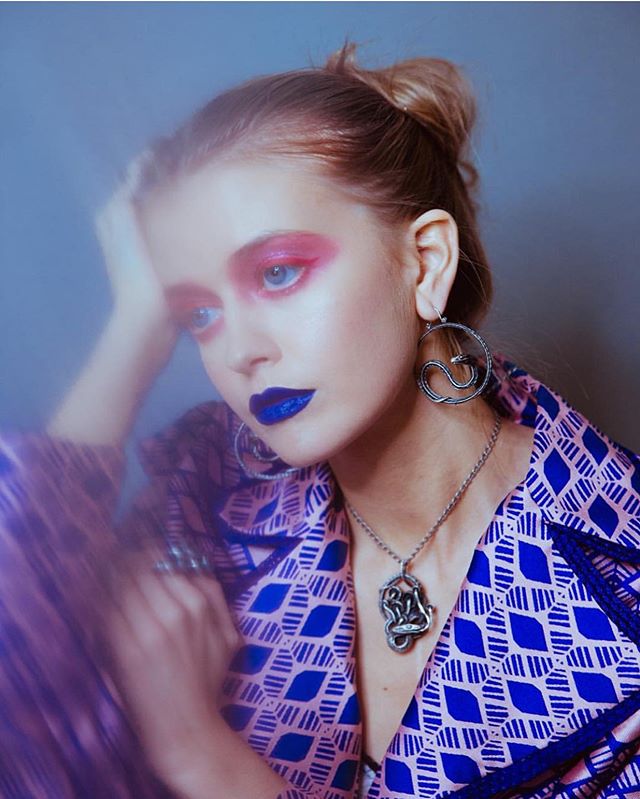 Feeling blue. It&rsquo;s my favorite holiday and I&rsquo;m not dressing up this year. 😭 Graduate school is hard af. I love this shot by @myleskatherine featuring amazing jewelry by @theethjewelry 🖤
.
.
.
#pdx #pdxfashion #makeup #blue #gradschool #