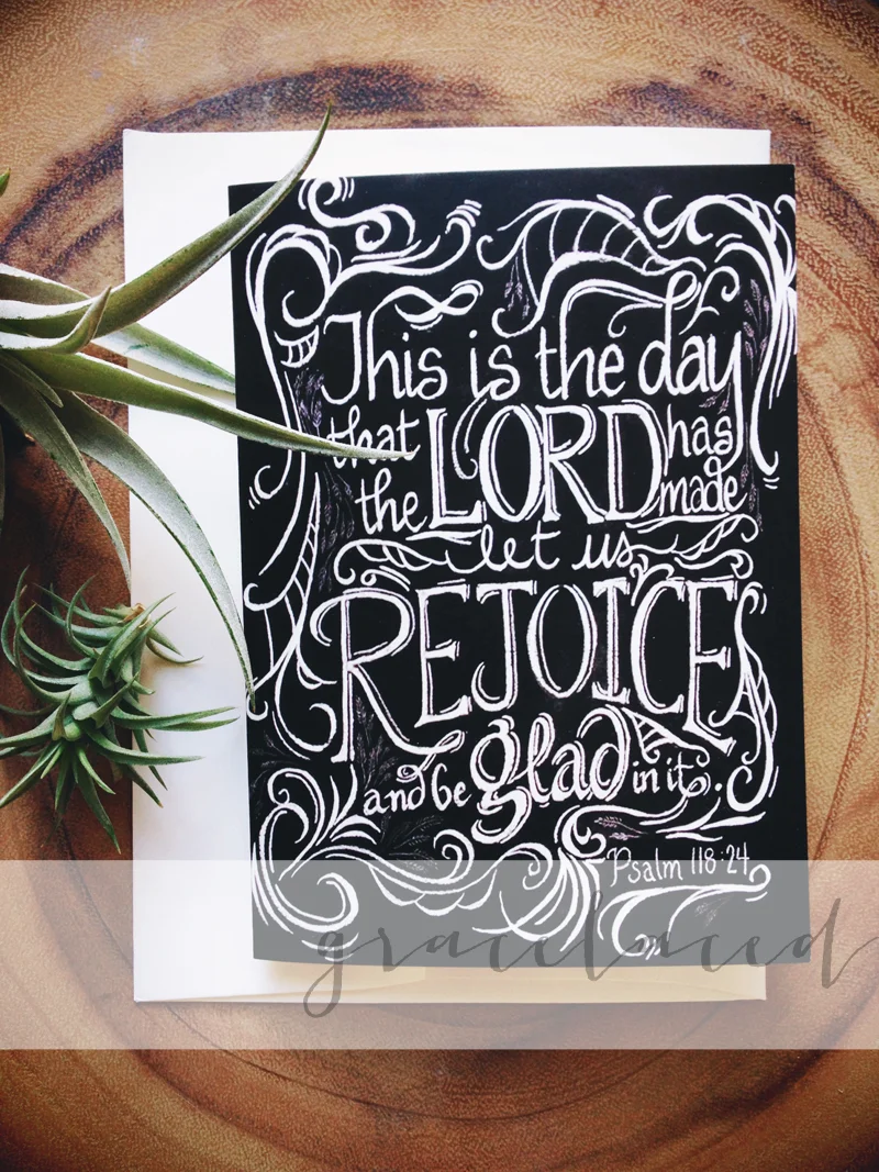 "Rejoice Notecards": original chalk art by Ruth Chou Simons