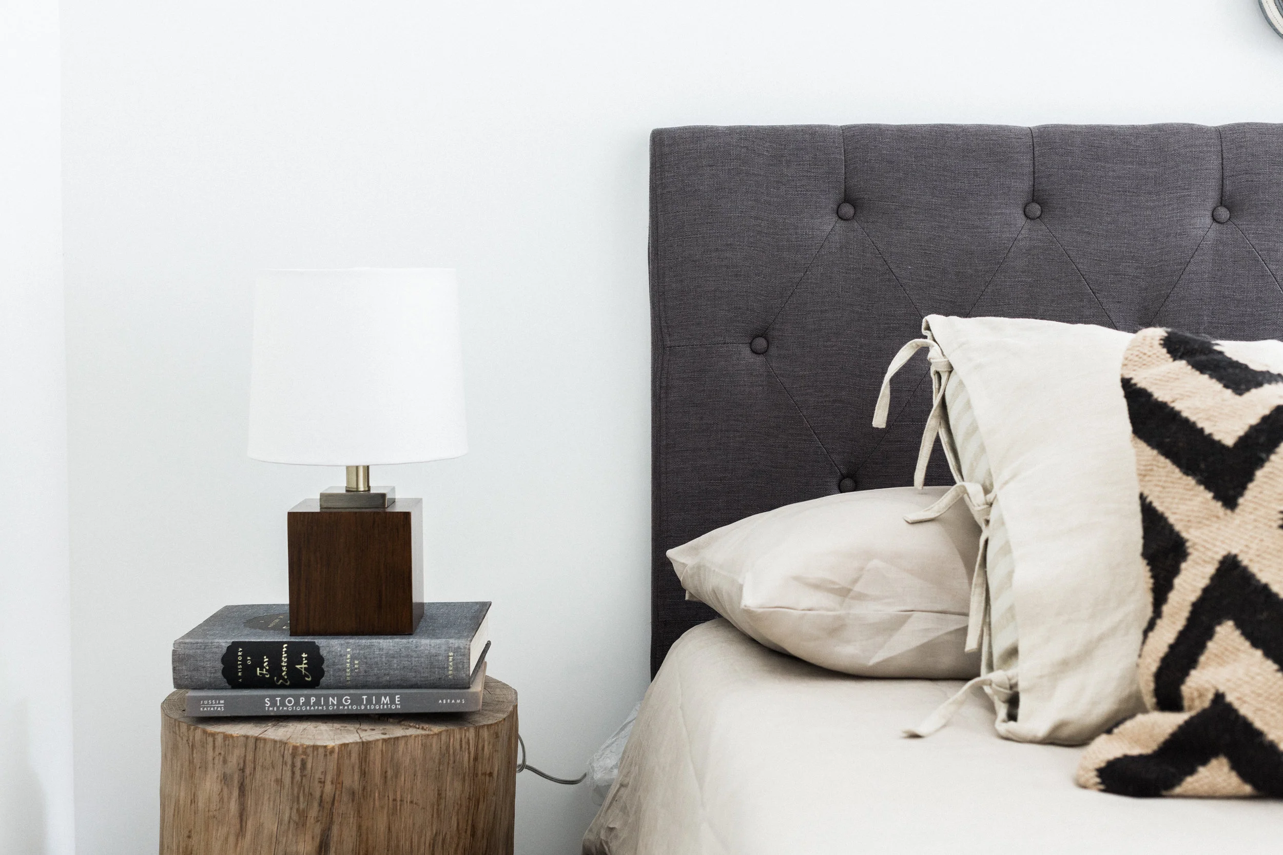 It's a real tree trunk, thrifted in Eagle Rock, and H&amp;M Home pillow.