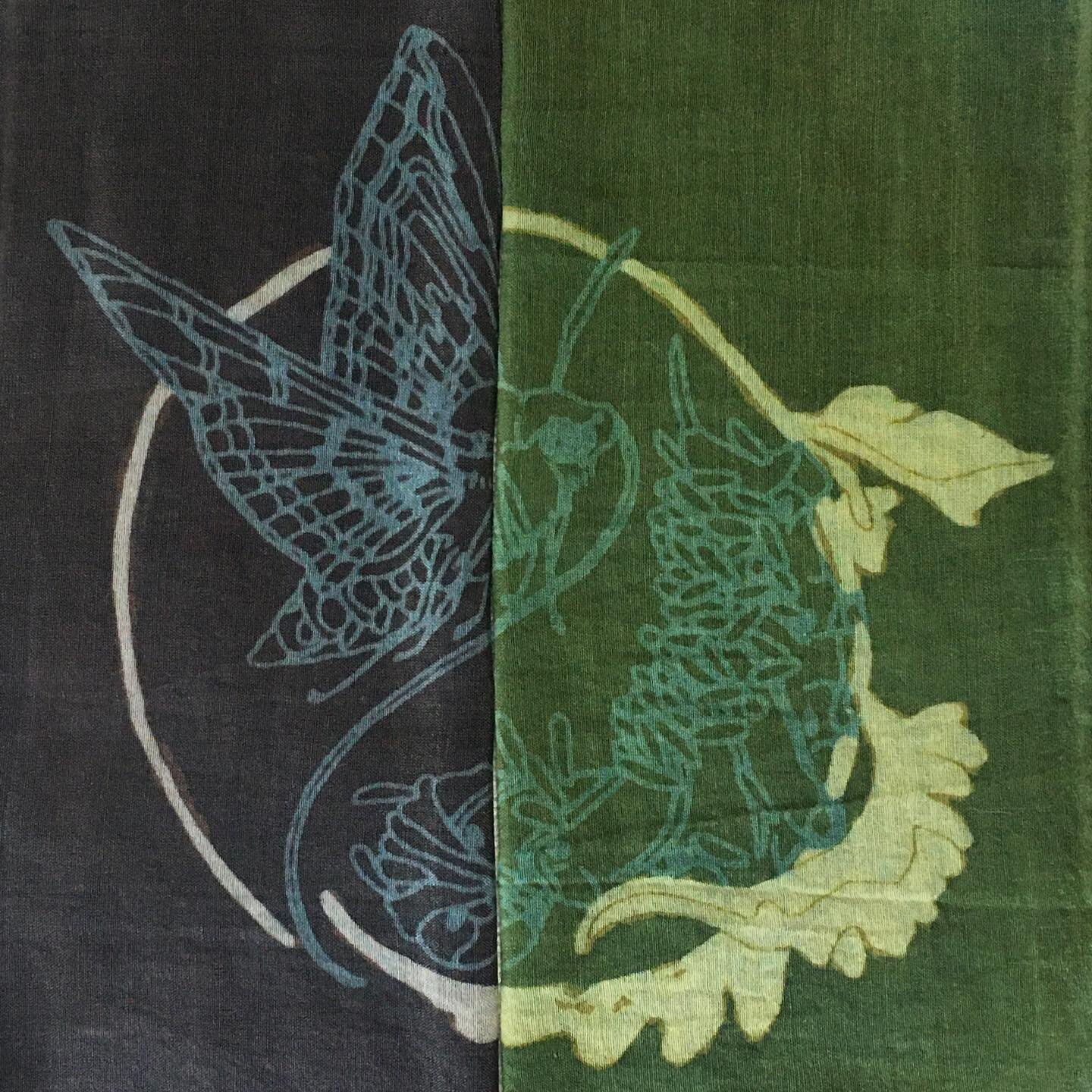 I&rsquo;ve really been enjoying the exploration of various natural dye applications. These are two of my current favorite samples.
______
#naturaldye #dyesamples #tomatohornworm #sphynxmoth #permanentstateofwip