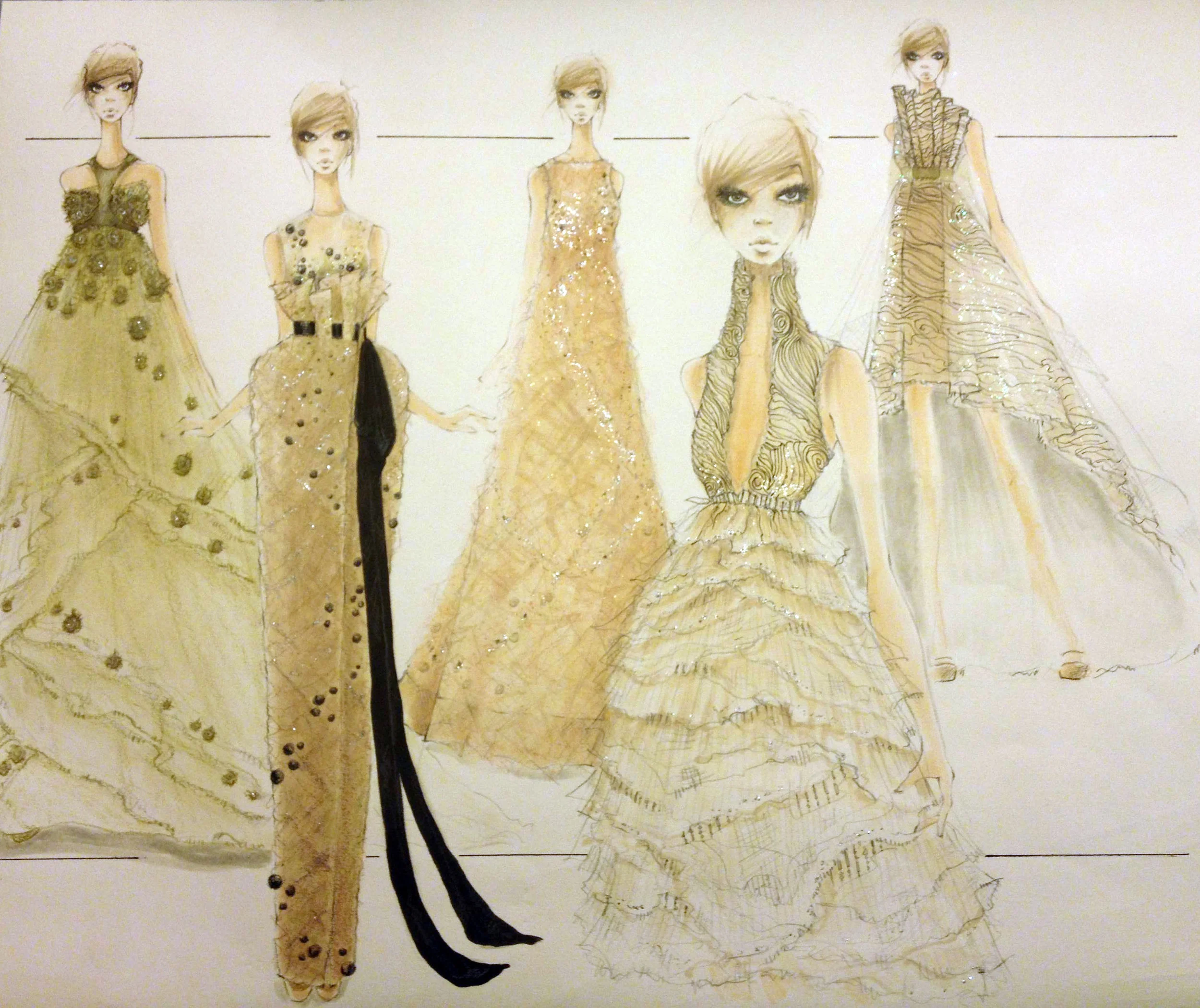  Concept Sketches:&nbsp;"Falling to Pieces" for Monique L'hullier 