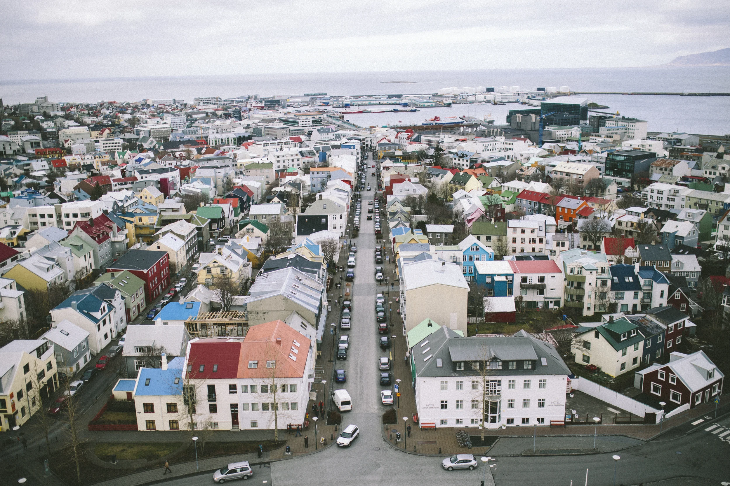 Overlook of Reykjavik in the church - Skolavordustigur street