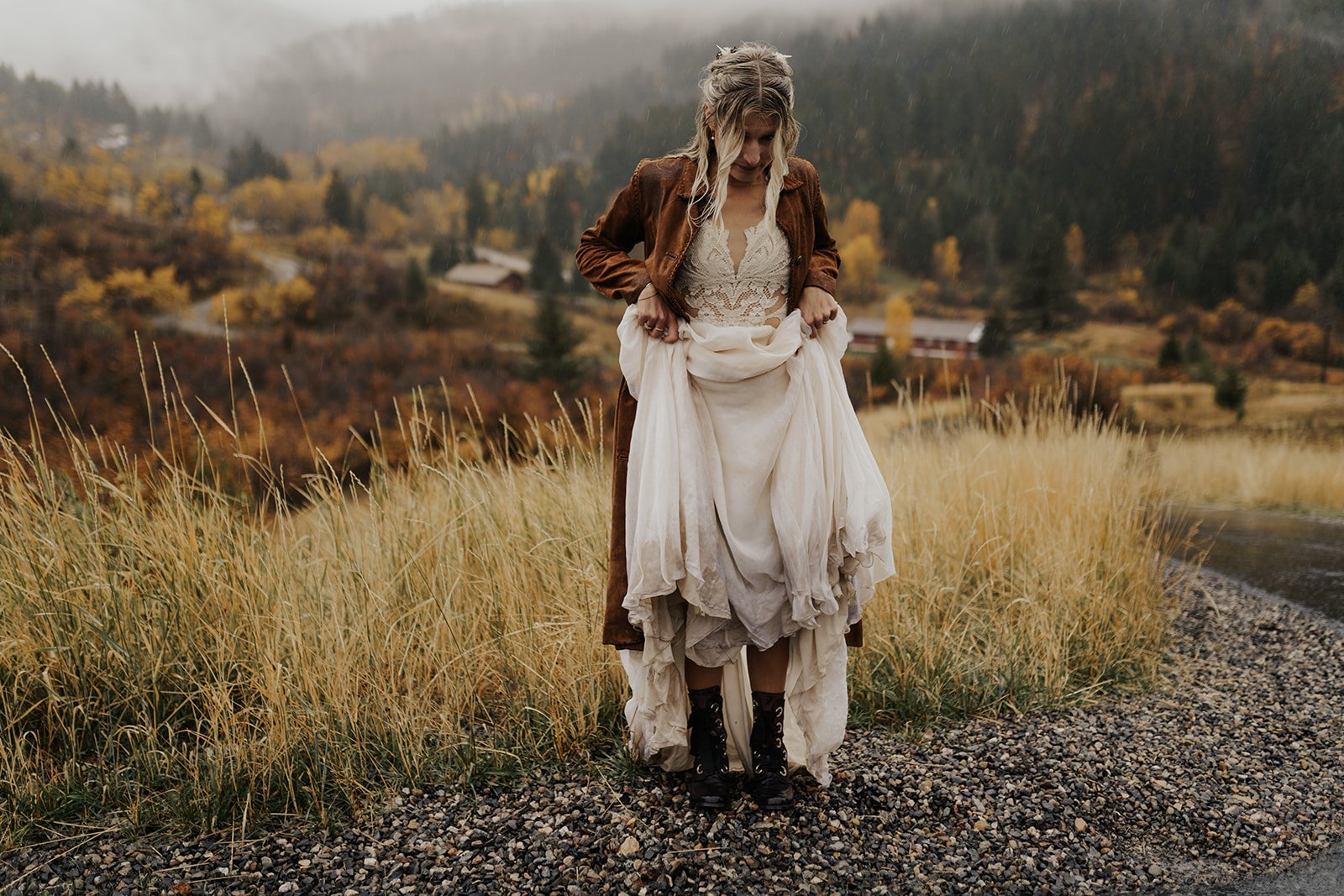 linyage custom bridal separates Bozeman, Montana mountain elopement