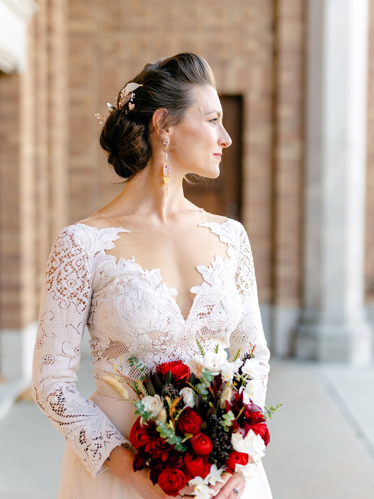 linyage bride Gemma Issacson in her custom linyage bridal separates