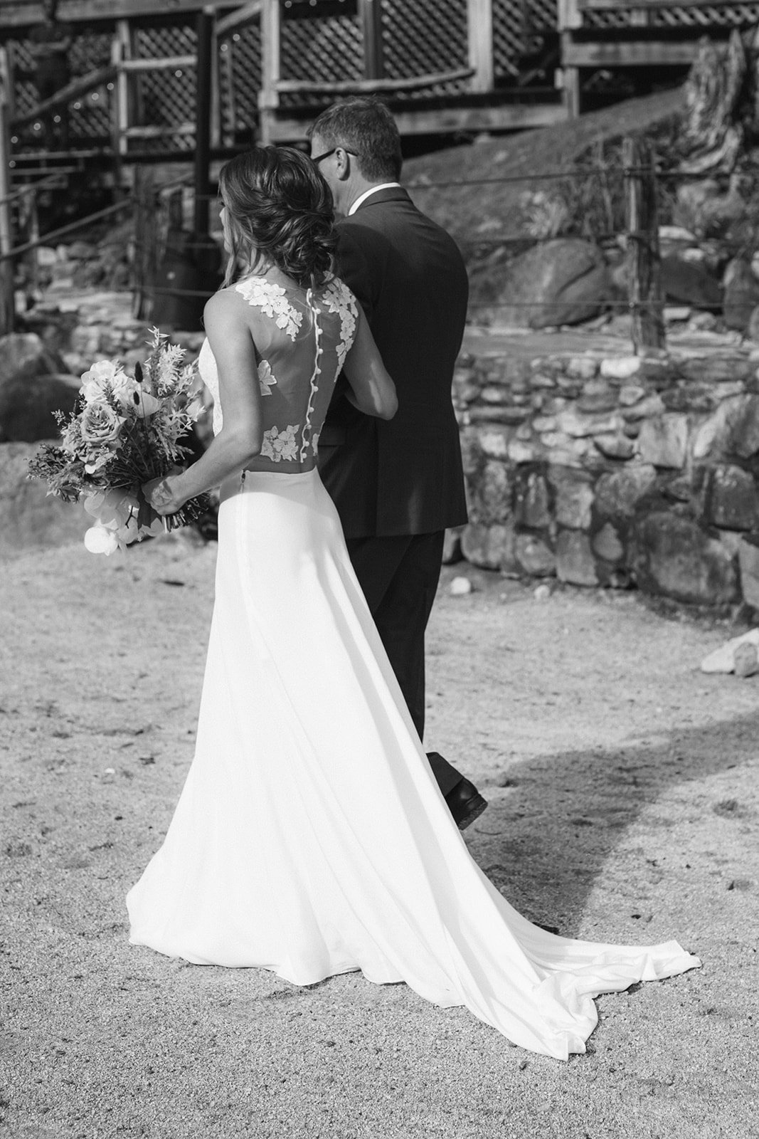 linyage two piece wedding dress at Brown Mountain Beach