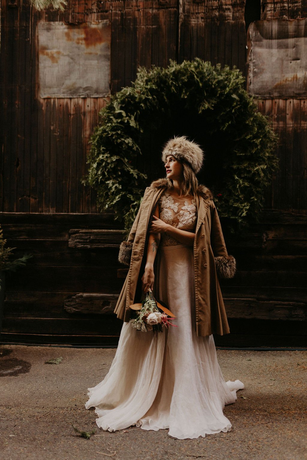 winter bride in linyage bridal separates