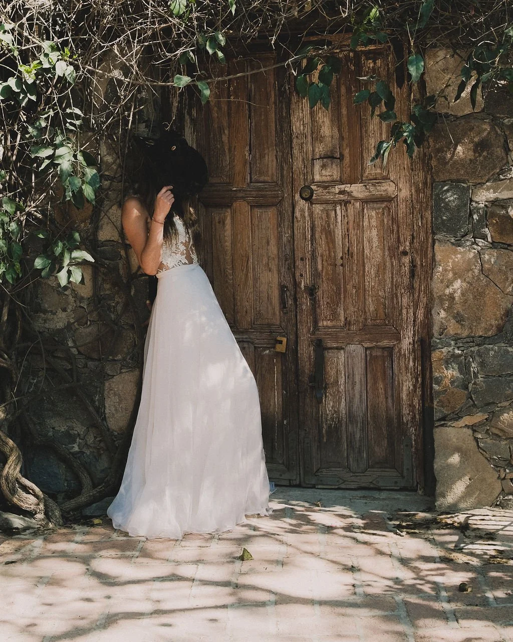 Custom bridal separates featuring a lace wedding top and flowing skirt by Linyage