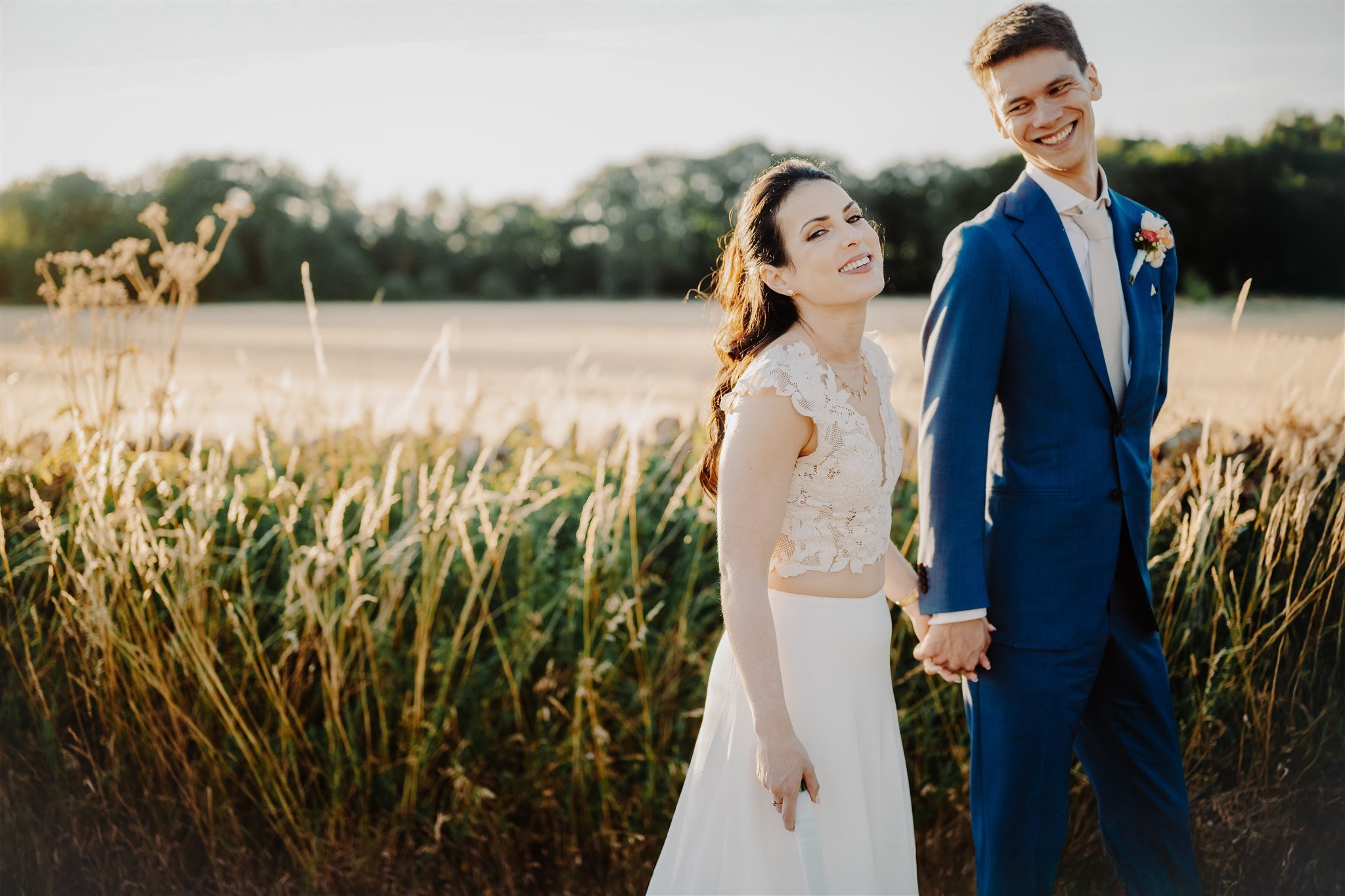 Ethereal bride at a London outdoor wedding wearing linyage bridal separates