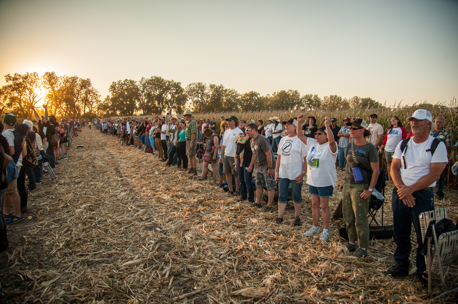   Concertgoers line for an aerial photograph after the Harvest the Hope concert on September 27, 2014.  