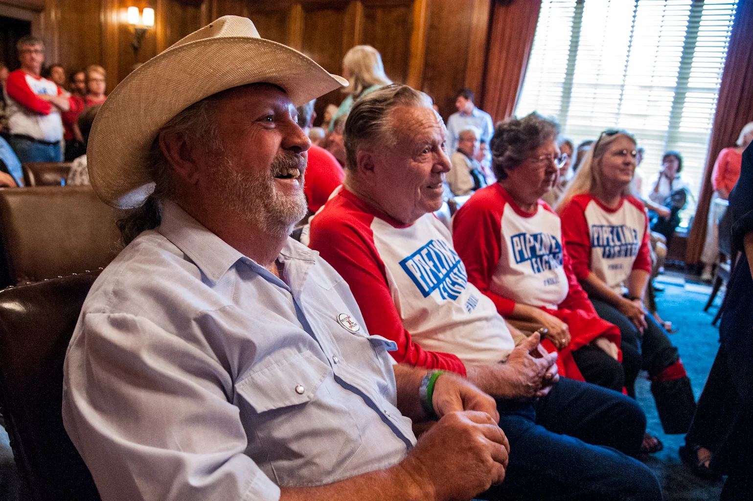   Tom Genung sits alongside fellow pipeline fighters during the Nebraska Supreme Court hearing on September 5, 2014.  