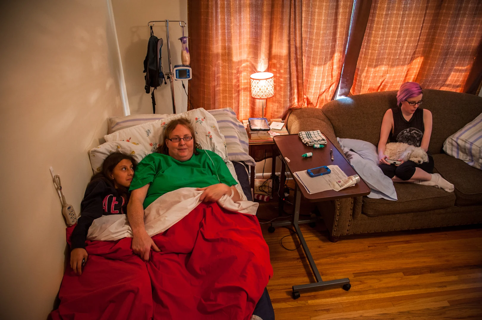  Cindy broke her pelvis earlier this year and currently sleeps in a hospital bed in the family's living room. 