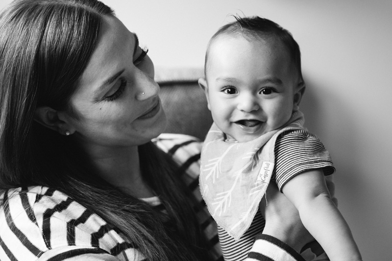 black and white image of mom and baby