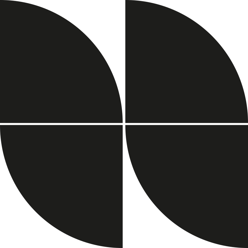 Geometric drawing of an outline square with sections divided by vertical, horizontal, and circle lines.