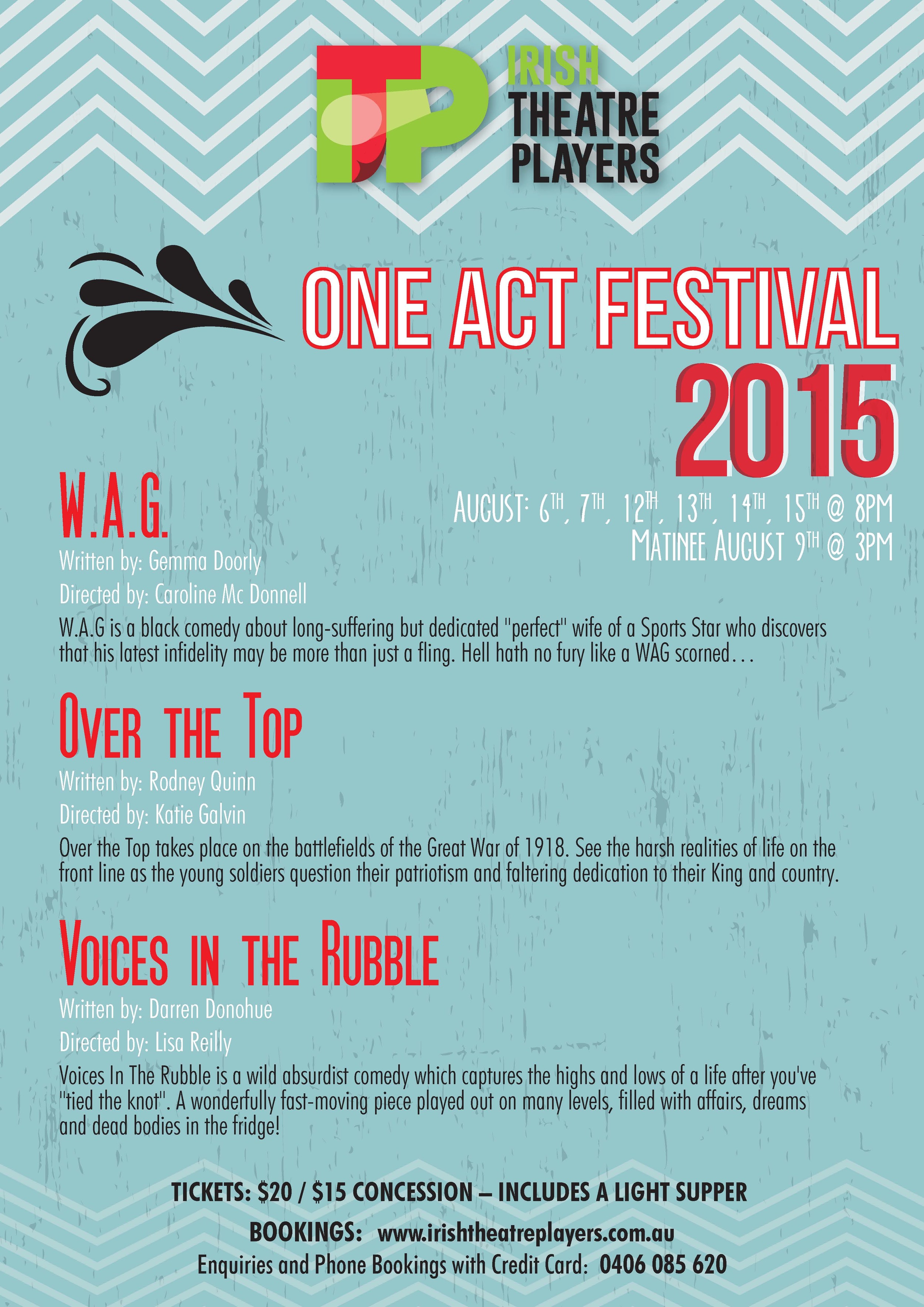 One Act Festival 2015: Voices in The Rubble, Over the Top and W.A.Gs