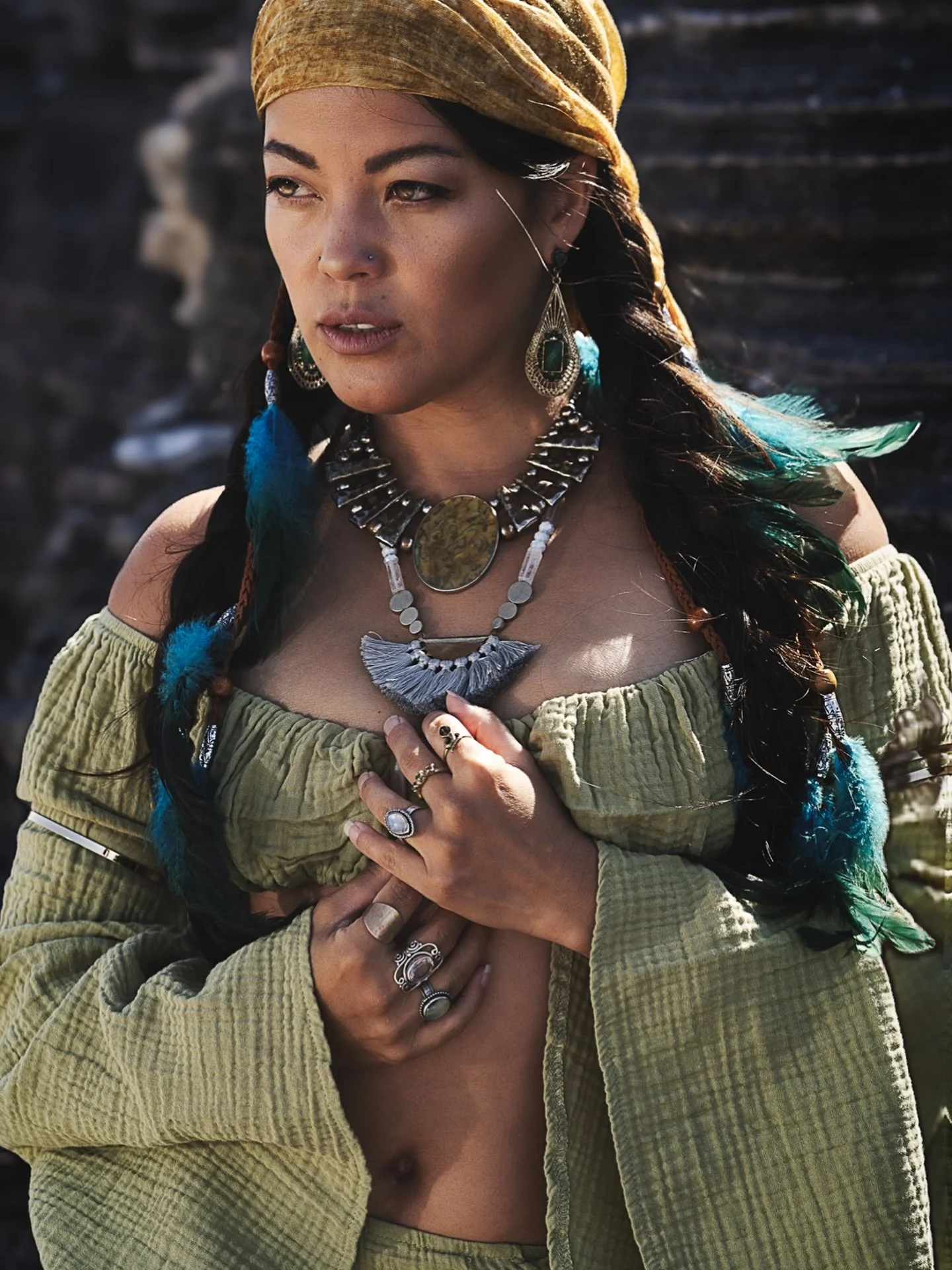 Desert light hit different on this shoot &mdash; from the textures and jewelry to the deep shadows carved into the canyon walls. One of those moments where fashion, culture, and nature all came together perfectly with @tracynova
