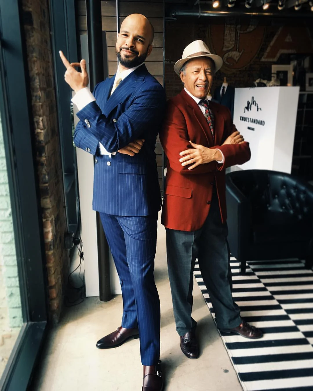 Wardrobe for the album cover photo shoot looking sharp thanks to Knot Standard , Kristi Slice Leatherman, and their eminently dapper tailor, Delfino.
