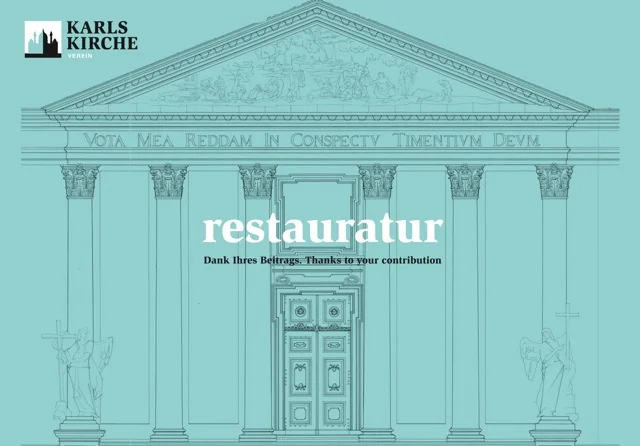 Architekturplane mit Ansicht des Portikus der Wiener Karlskirche