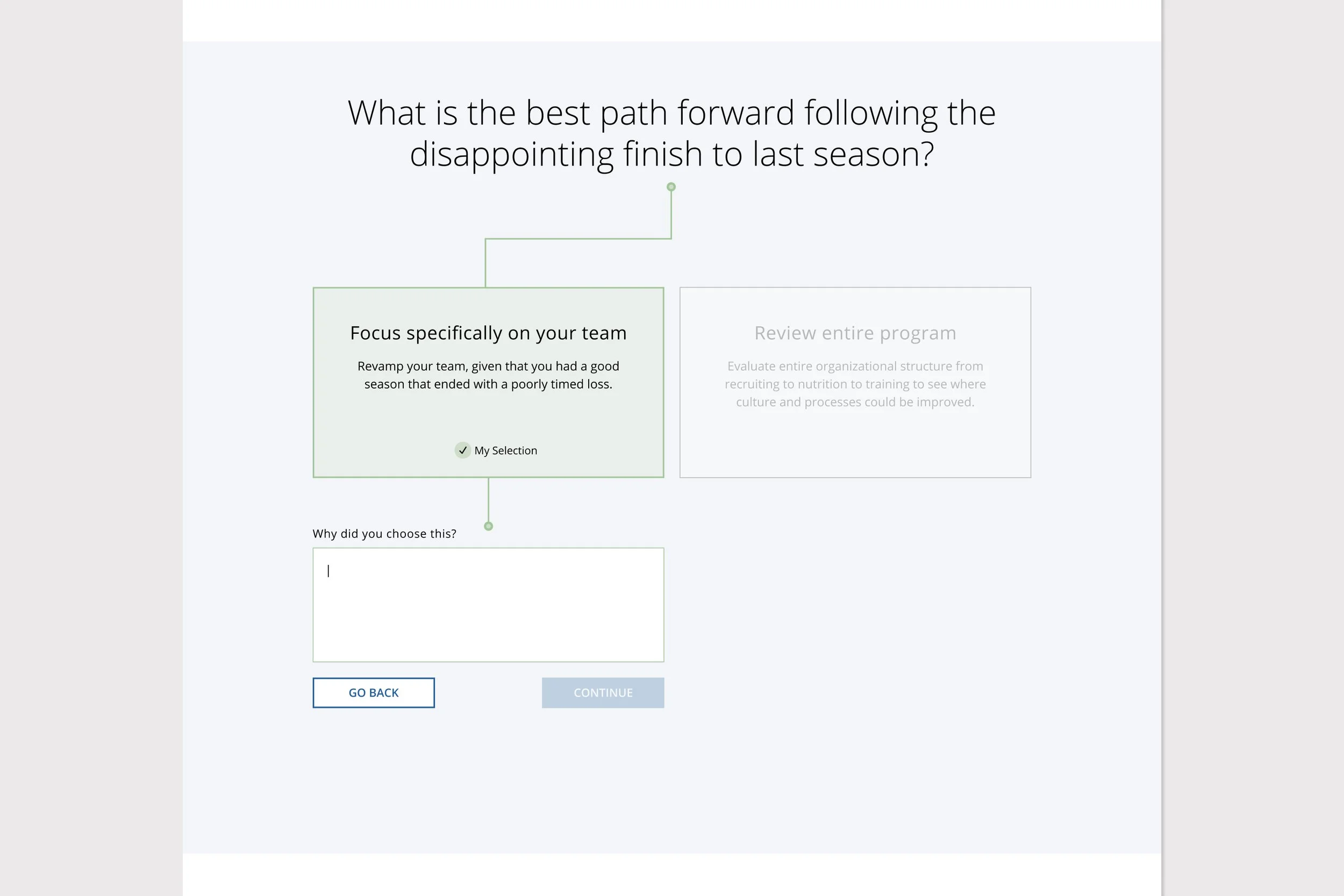 After each video segment, users are met with questions requiring feedback to better engage with the course.