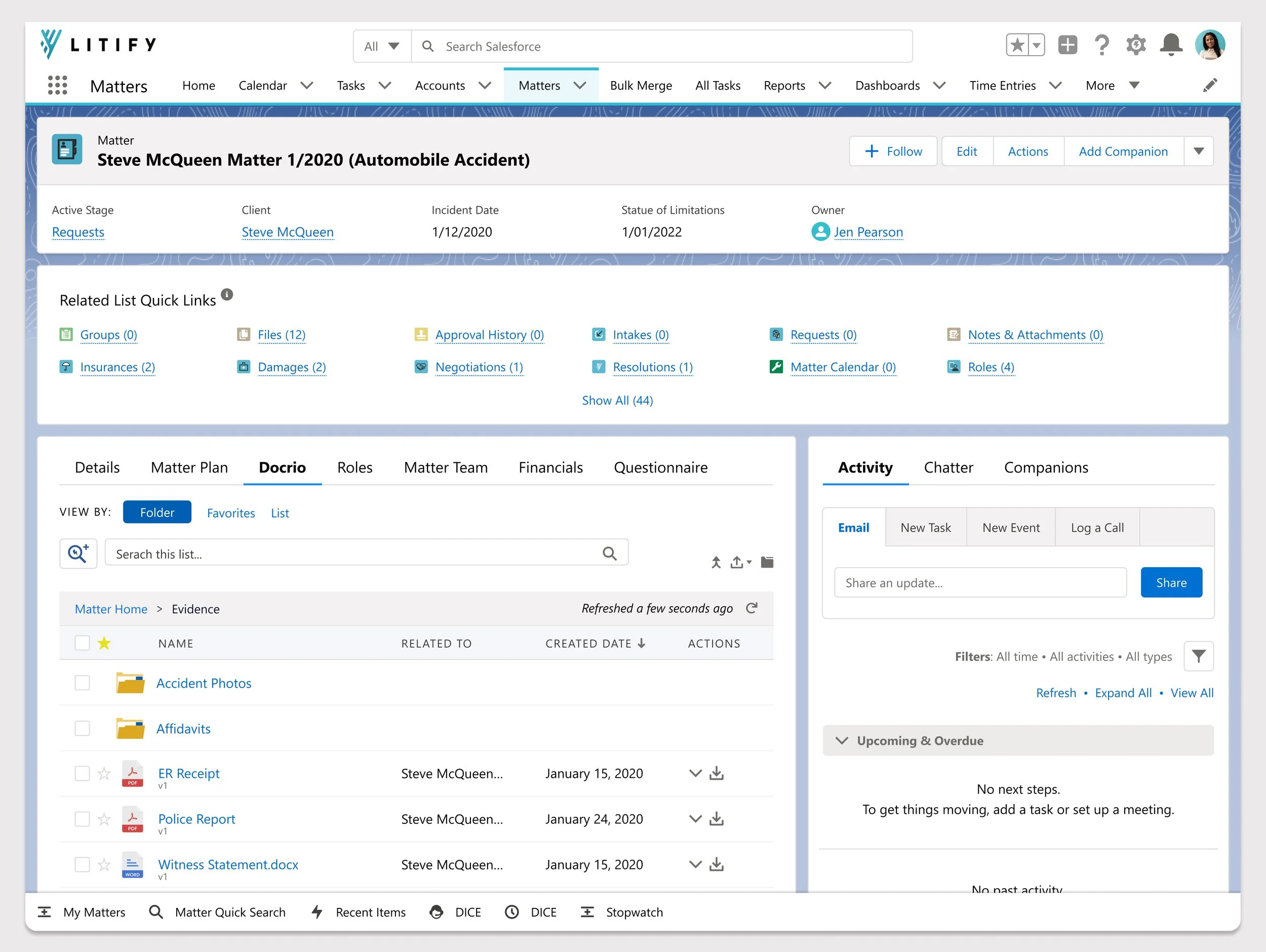 This is the first aspect of Docrio -- the document management system. It served as the central location for users to store their files on a legal case.