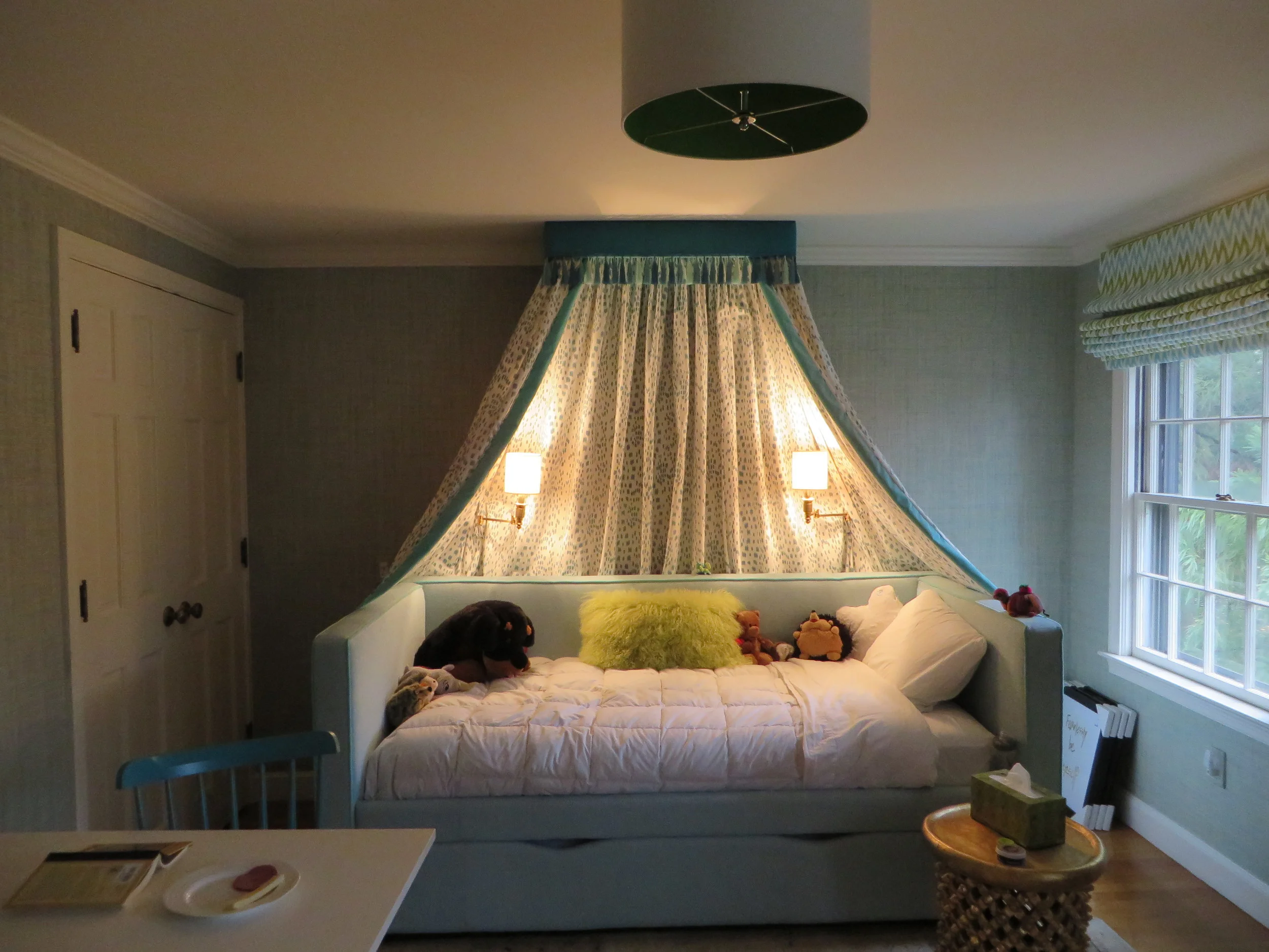 Bed Canopy with Drapes and Roman Shade