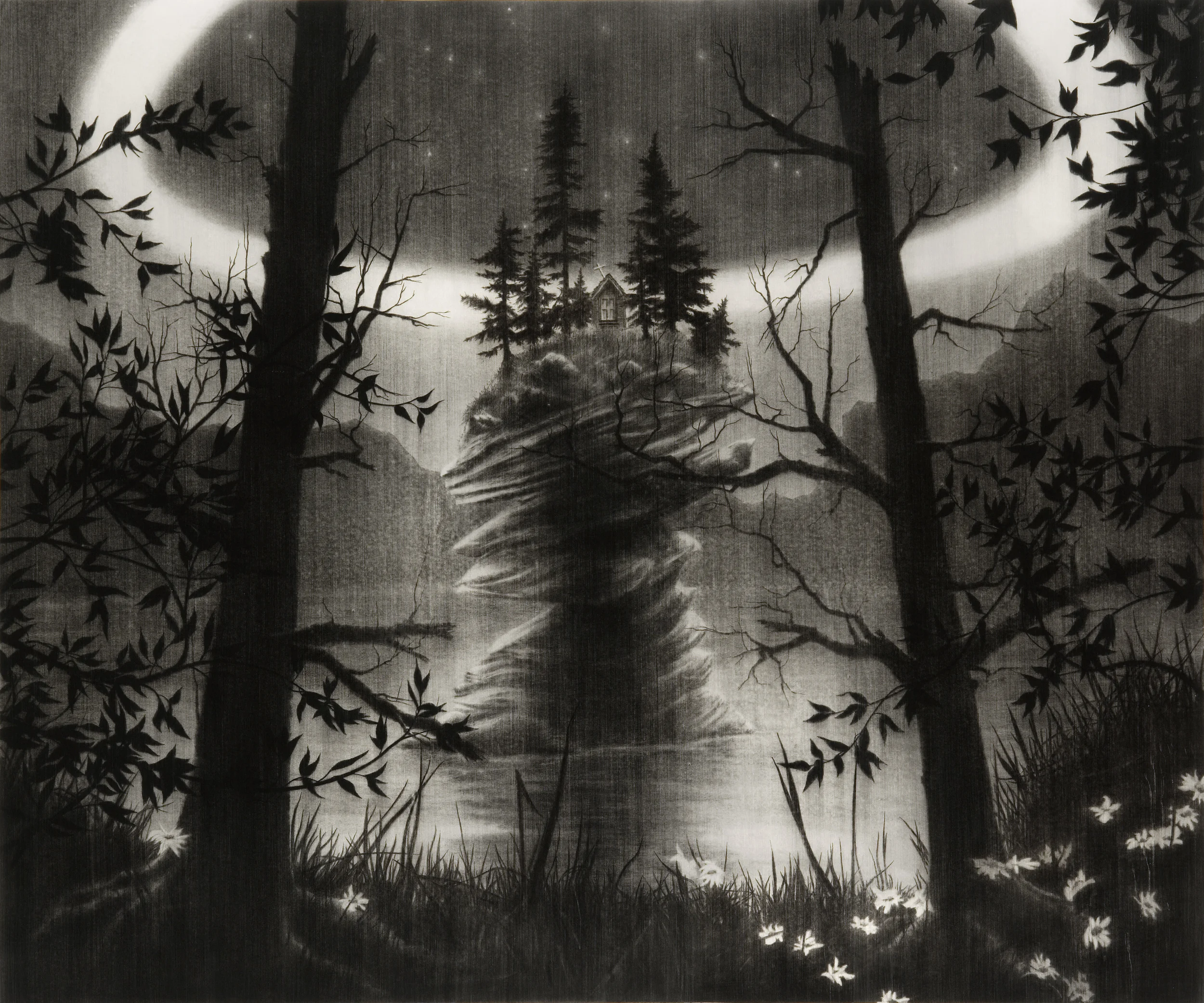 One Man Chapel . 2007. Charcoal on paper. 198x233 cm.