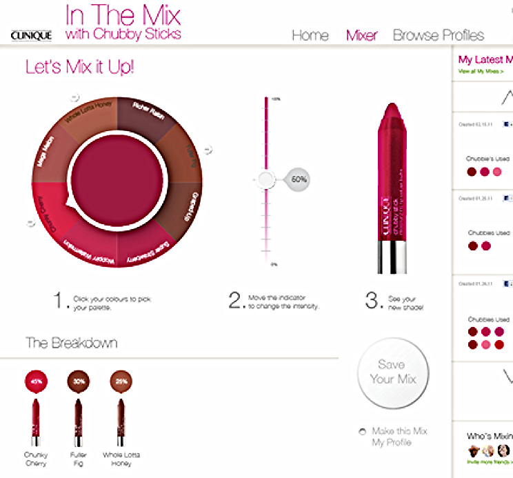 clinique/chubby stick app custom mix page