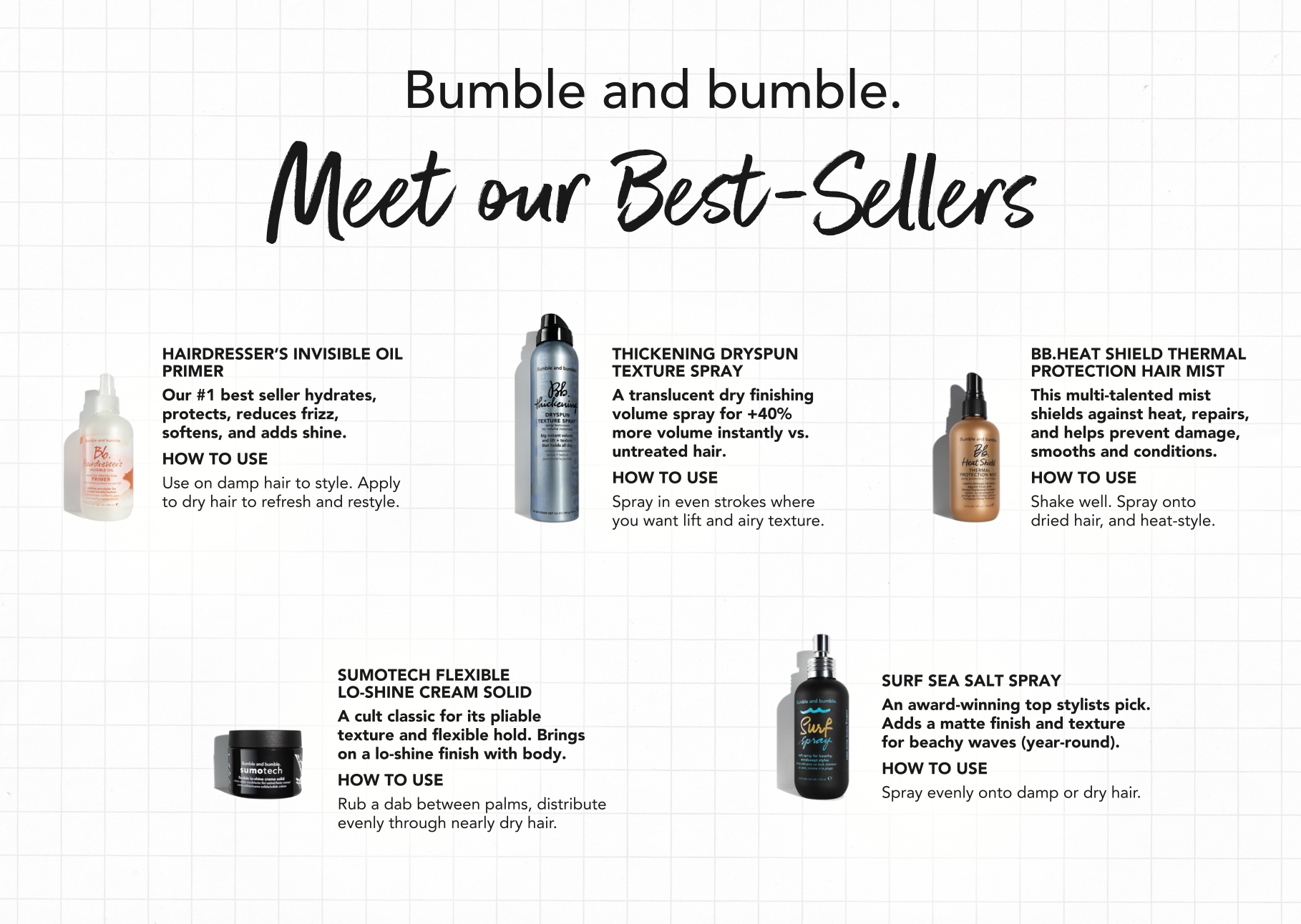  BUMBLE AND BUMBLE MAILER INSERT BACK – BEST SELLER PRODUCT DESCRIPTIONS 