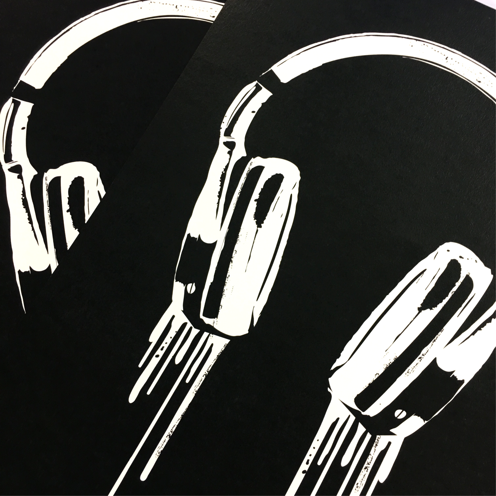 Dripping headphones contemporary art print by Lou Boyce - close up