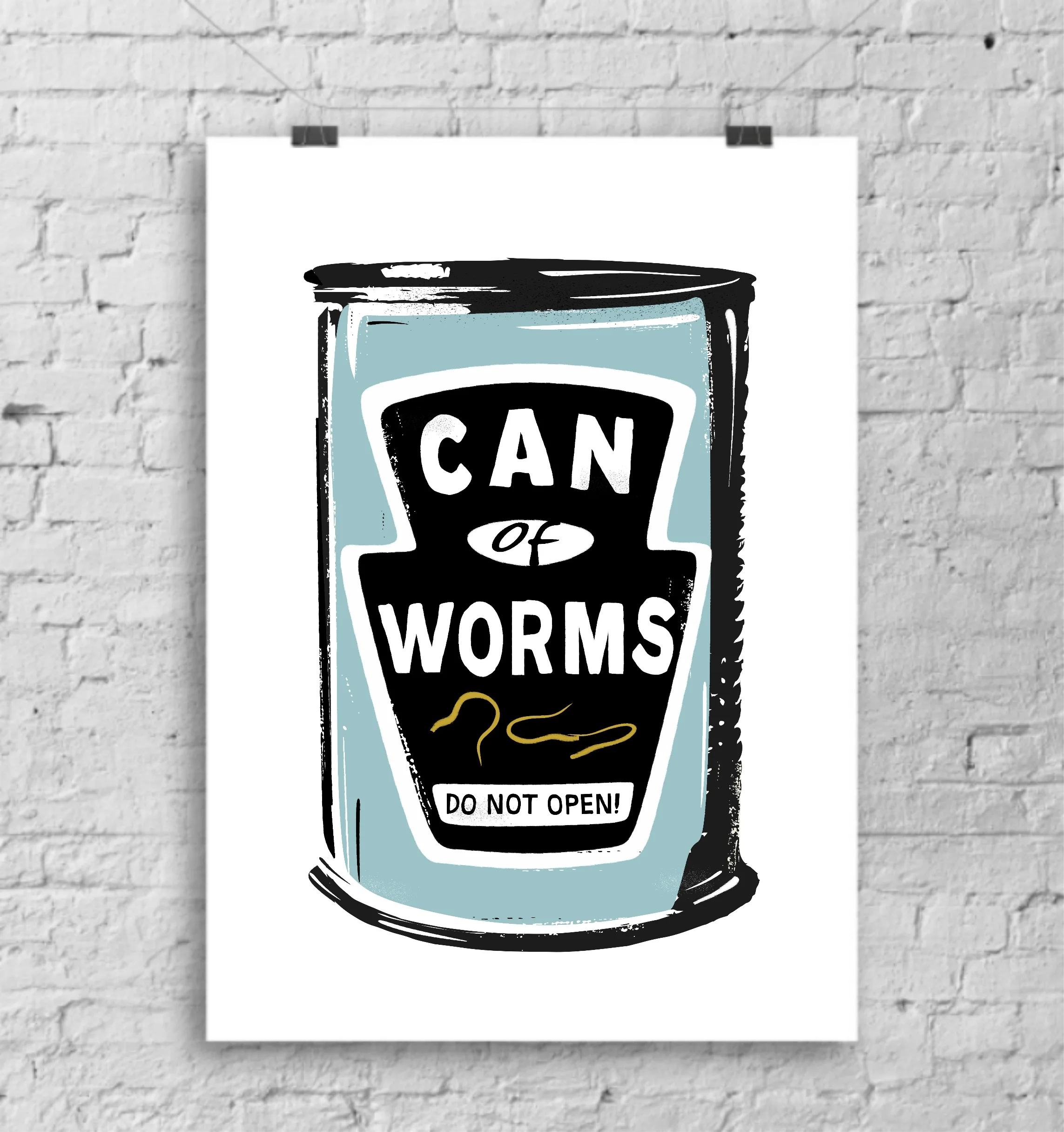 Can of worms contemporary art print by Lou Boyce - light blue