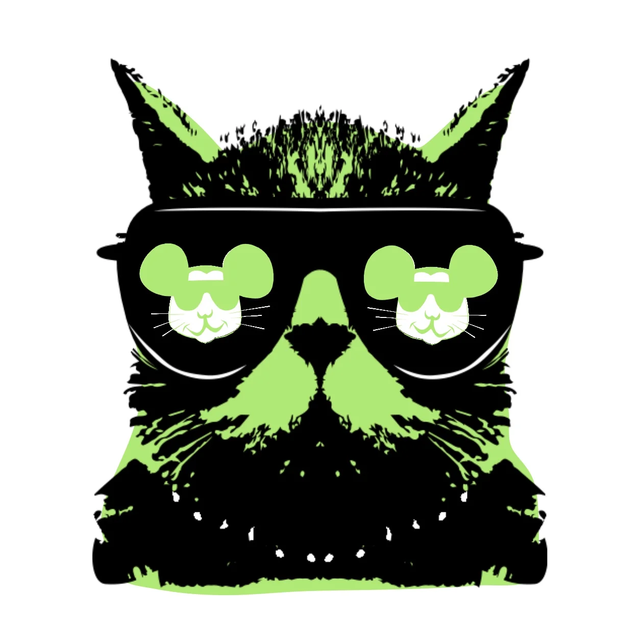 Trio of pop art cats - green close-up - by Lou Boyce