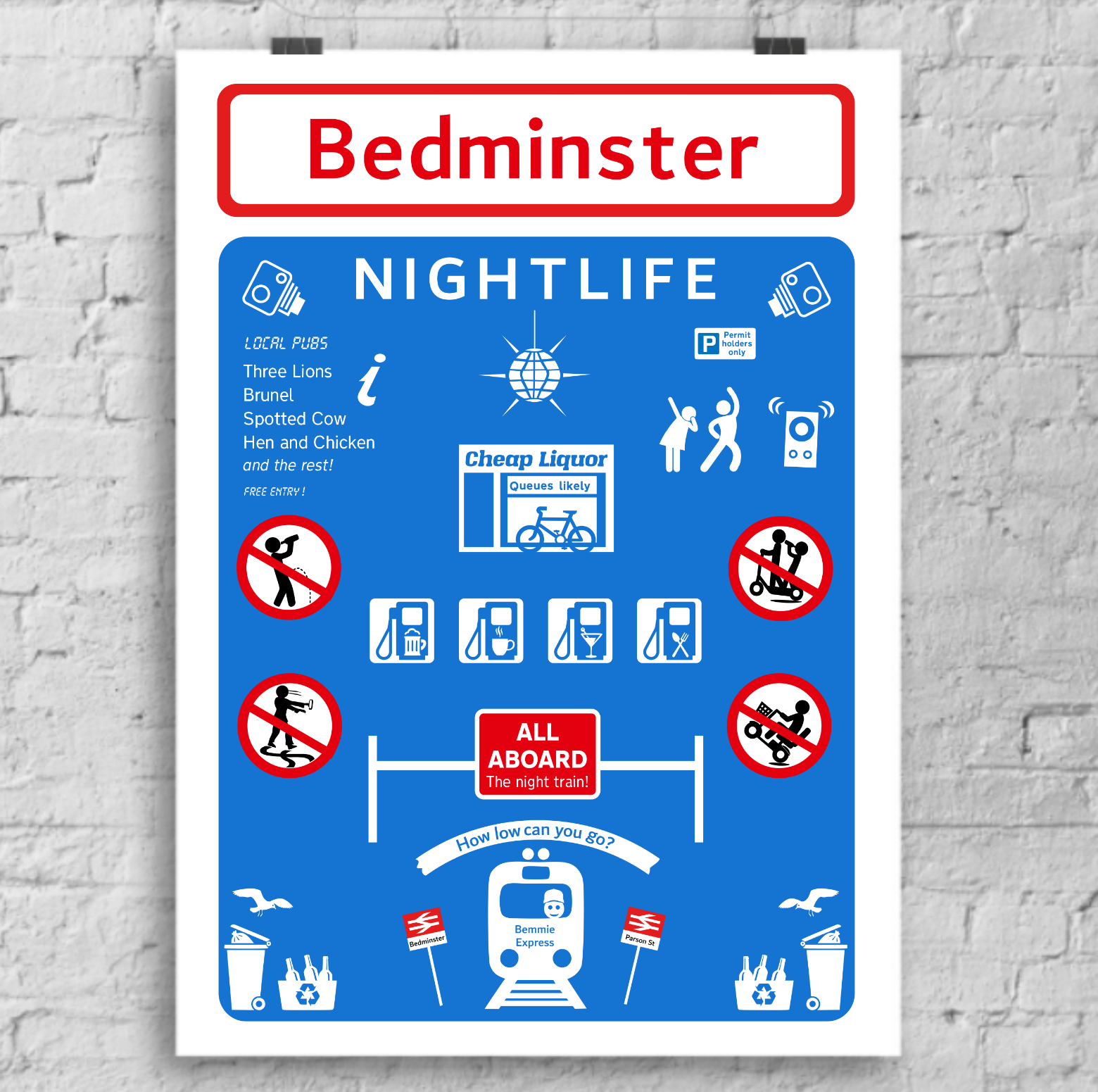 Bedminster Nightlife road sign print