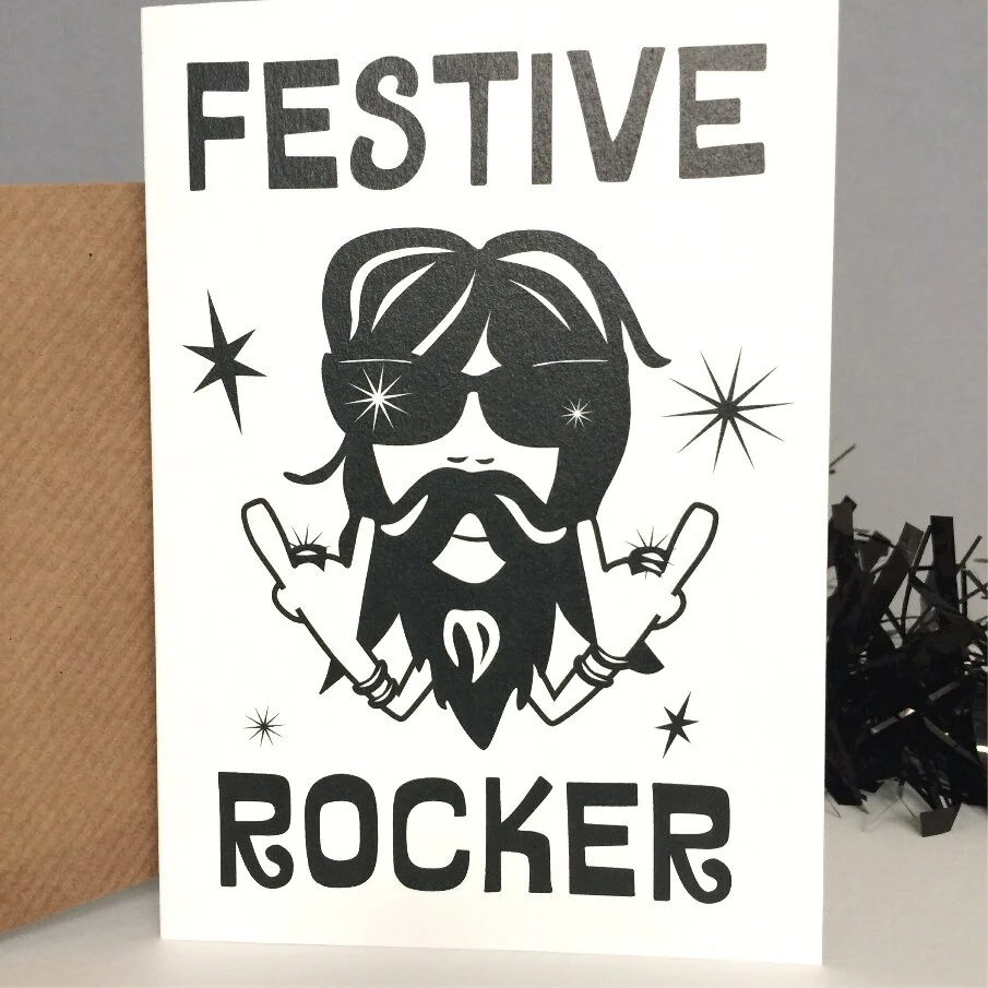 Festive Rocker Xmas card by Lou Boyce