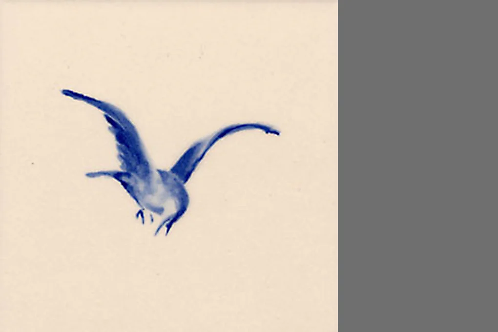 Bird Swooping , 2013 Hand-painted glaze on bisque tile 4 x 4"