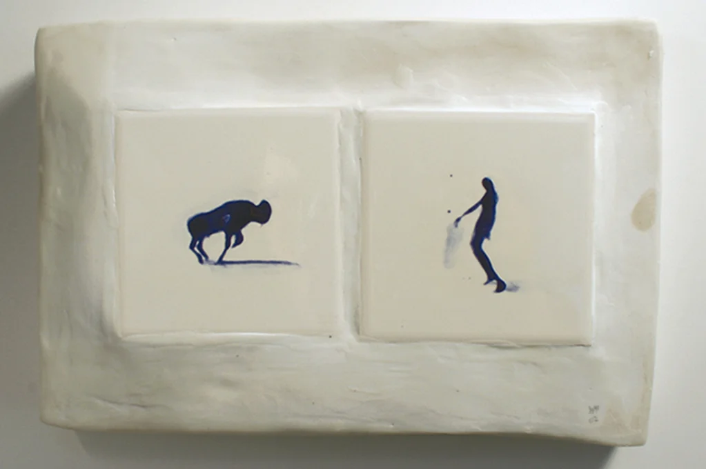 Close: Warn , 2007 Glazed ceramic tile, plaster, beeswax Approx. 6 x 12"