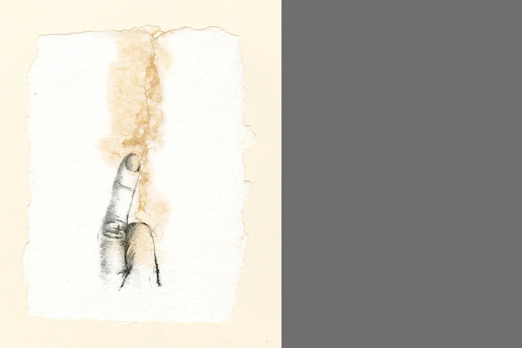 Scratch and Tear , 1995 Xerox transfer on hand made paper with pigment Approx. 8" x 8"