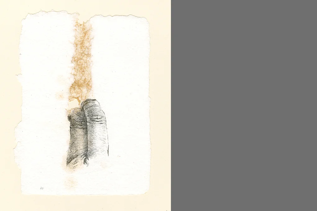 Scratch and Tear , 1995 Xerox transfer on hand made paper with pigment Approx. 8" x 8"
