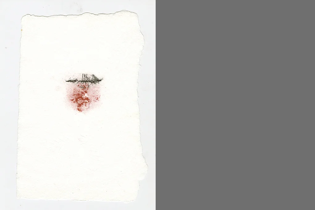 Beauty and Blood I , 1 of 1, 1995 Xerox transfer on hand made paper with Frayed Rope Approx. 8” x 18”