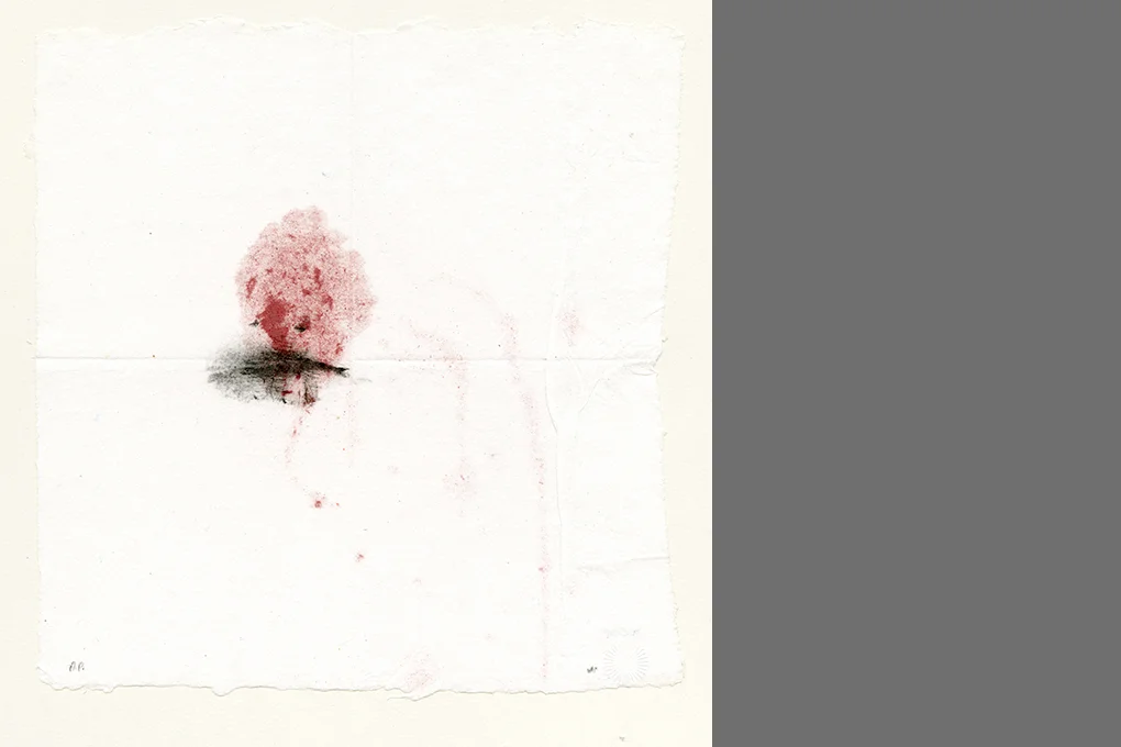 Tragedy in Polite Company II , 2 of edition of 4, 1995 Xerox transfer on handmade paper with pigment 10 x 10"
