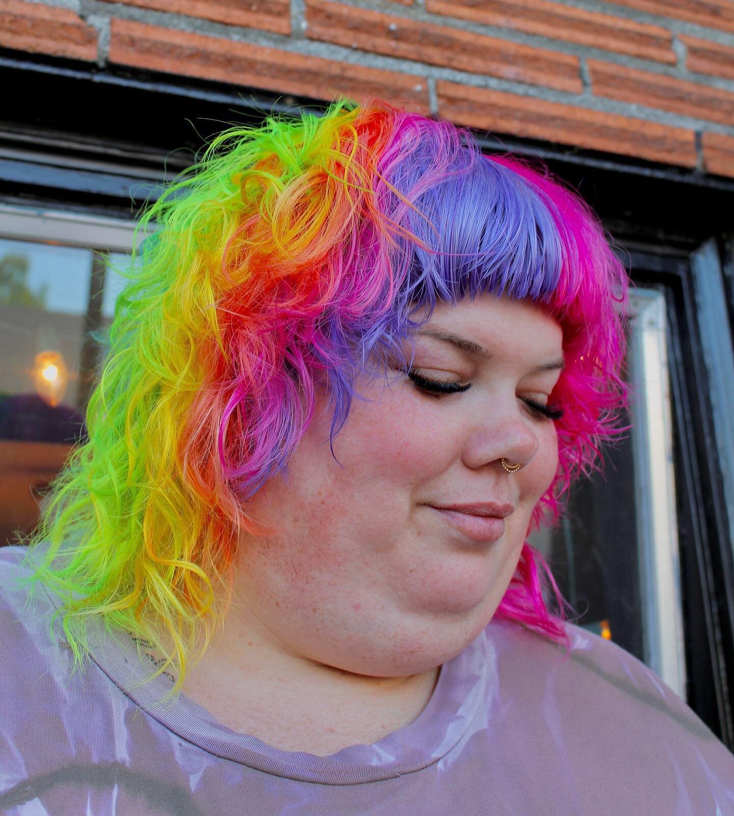 This hair deserves a moment. @pdxhairslayer and @sarahrosehair CREATED ART ON MY HEAD! 🌈🌈🌈🌈 Also these photos Sarah took are really cute 🥰🥹😍 Thanks for being my hair angels @chameleonsalonnw ✨💓🌸 P.S. I&rsquo;ve been working on something real