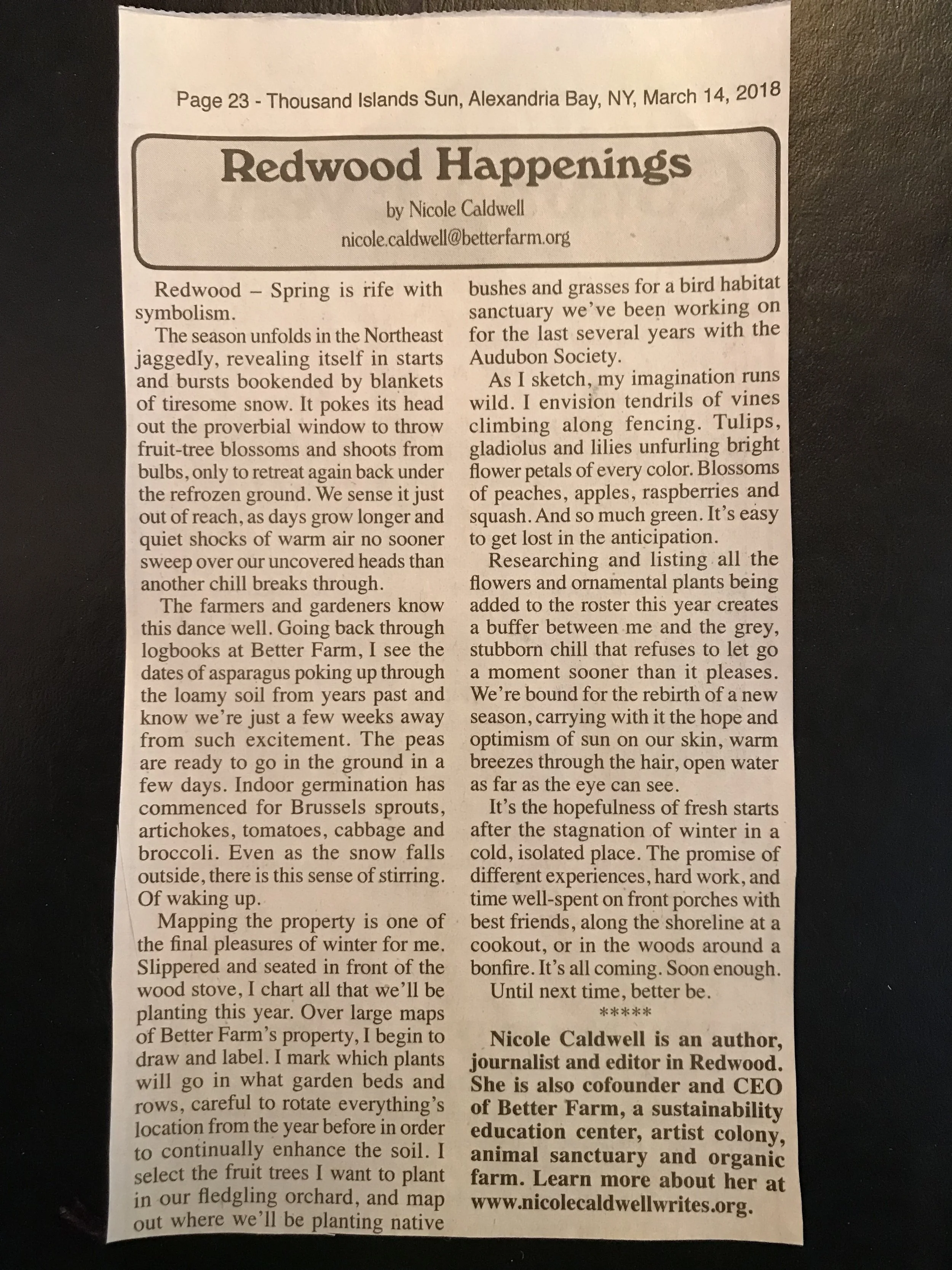 Redwood Happenings: March 14, 2018
