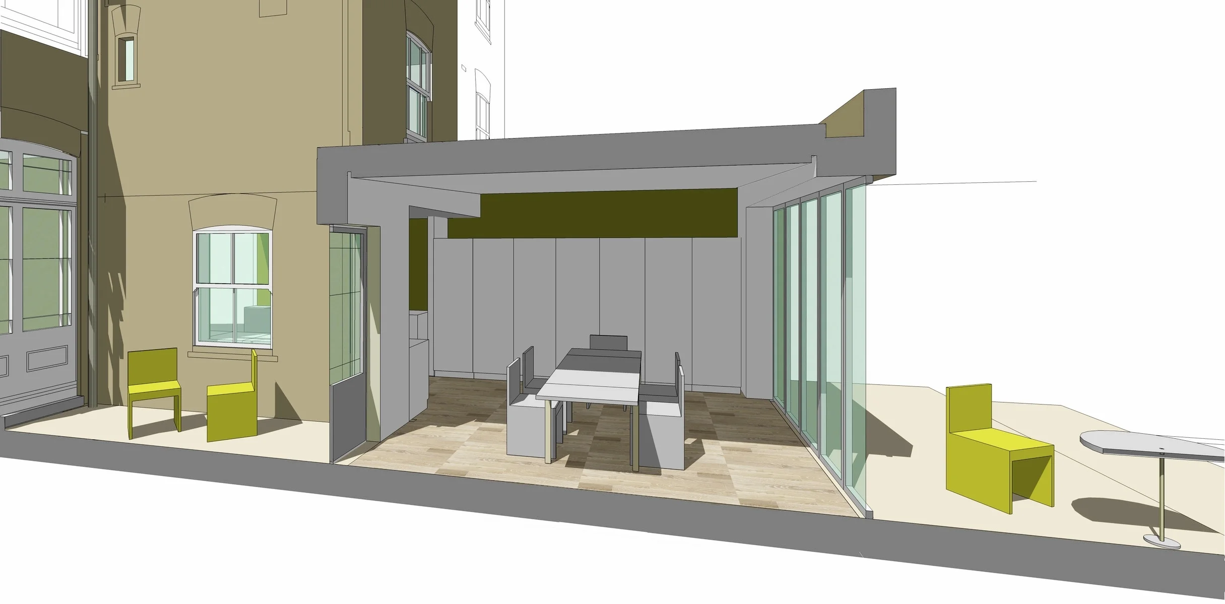long section - kitchen/diner + courtyard 'room'