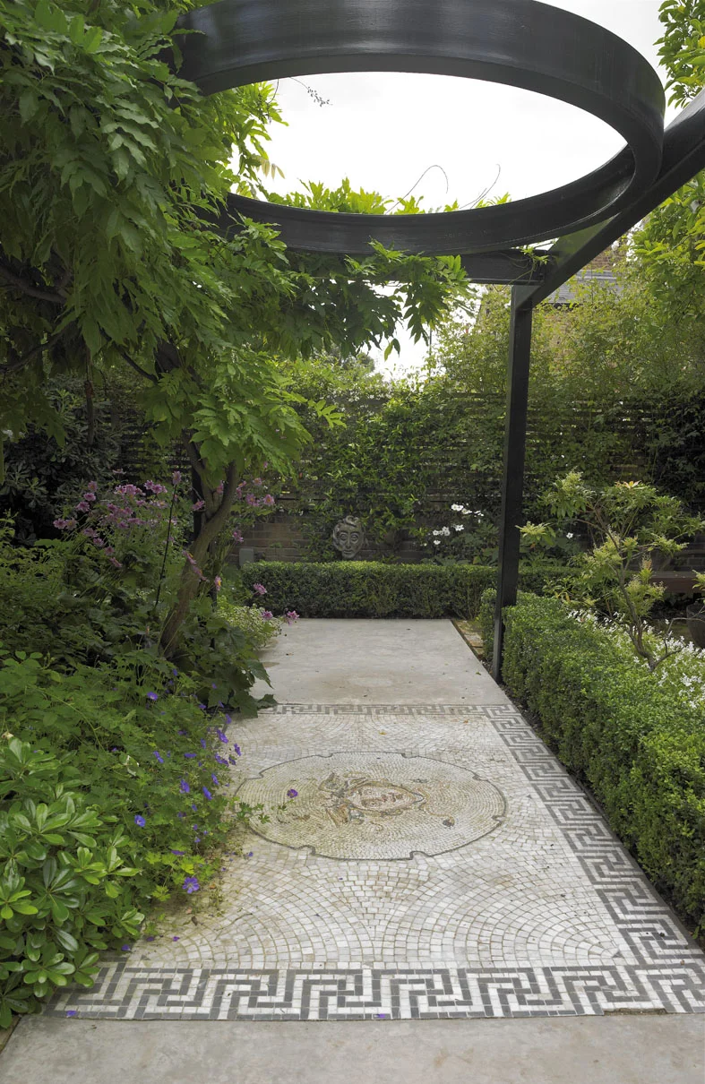 new pergola 'crown' over existing floor mosaic